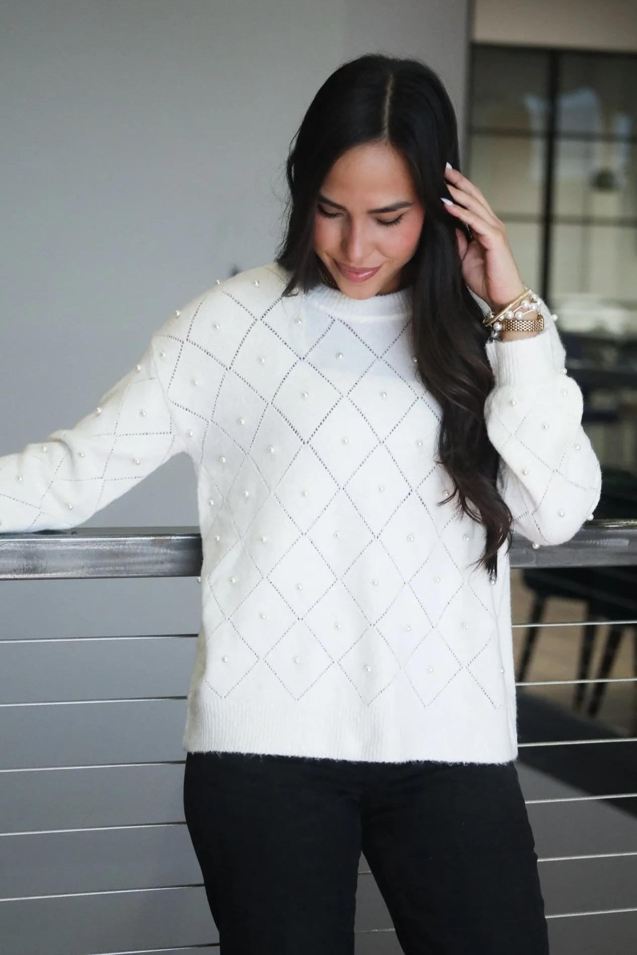 Pretty In Pearls Ivory Embellished Sweater