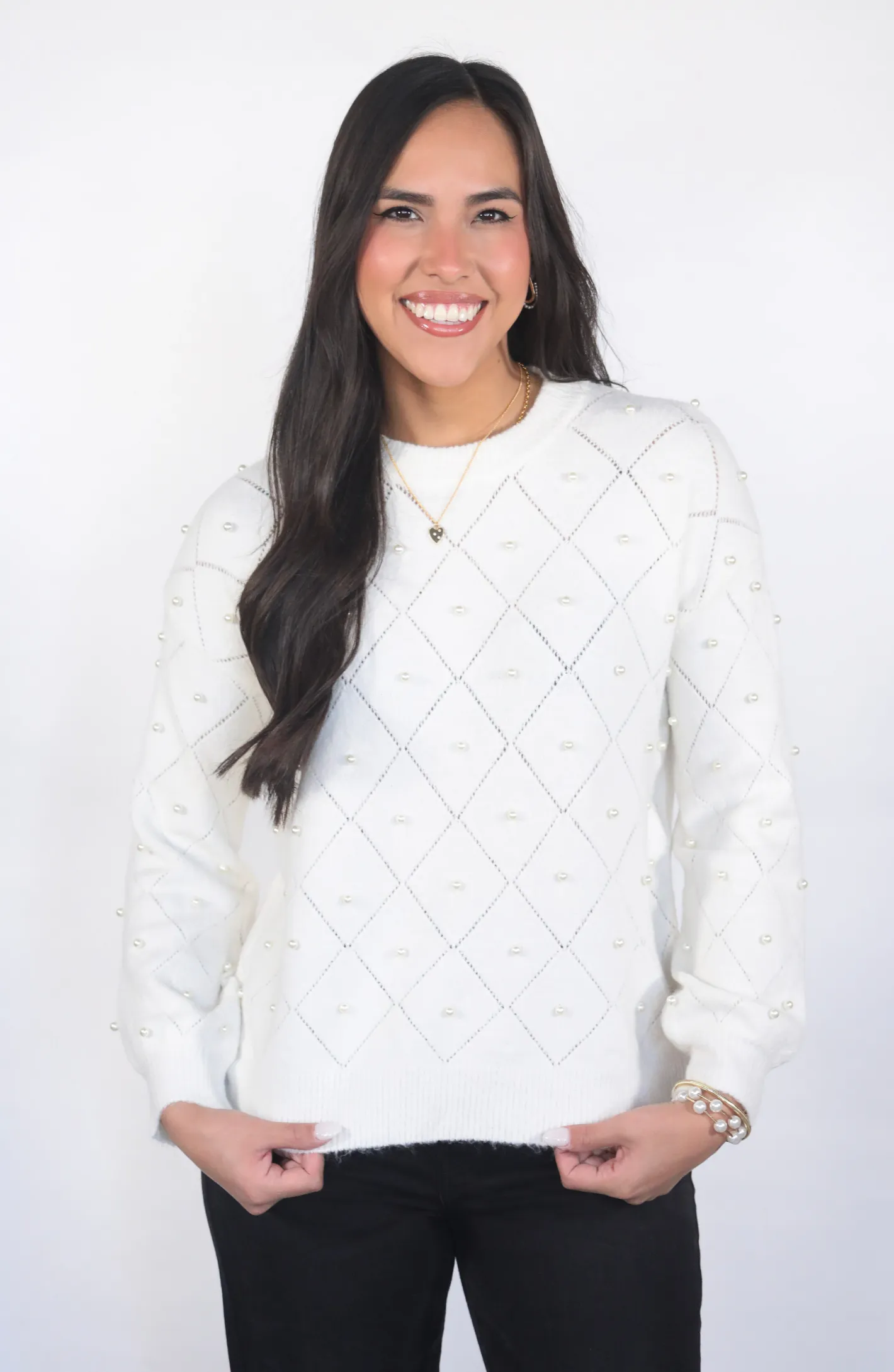 Pretty In Pearls Ivory Embellished Sweater