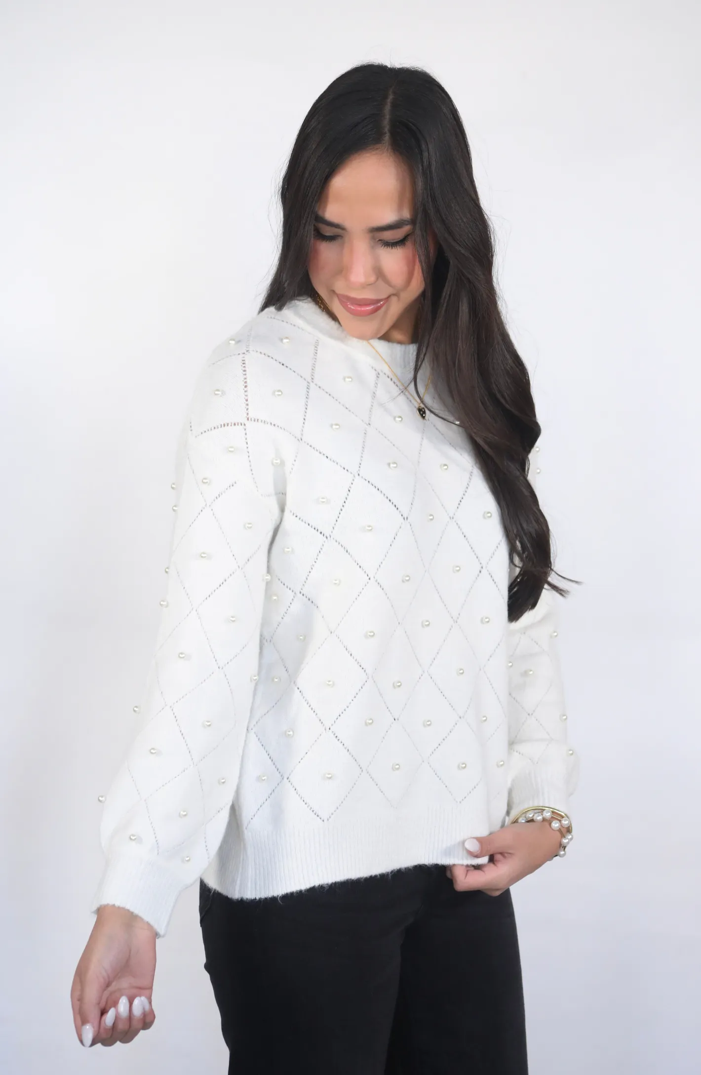 Pretty In Pearls Ivory Embellished Sweater