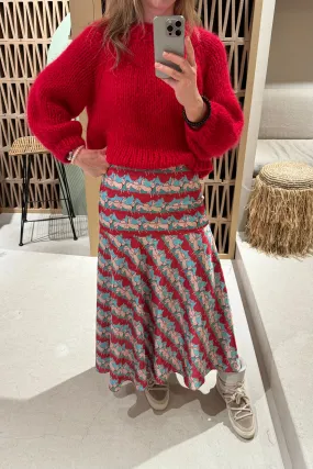 "NAIADS" MIDI SKIRT ROT/TÜRKIS