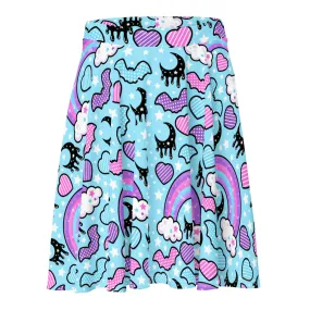 Rainbow Spooky Bats Blue Skater Skirt