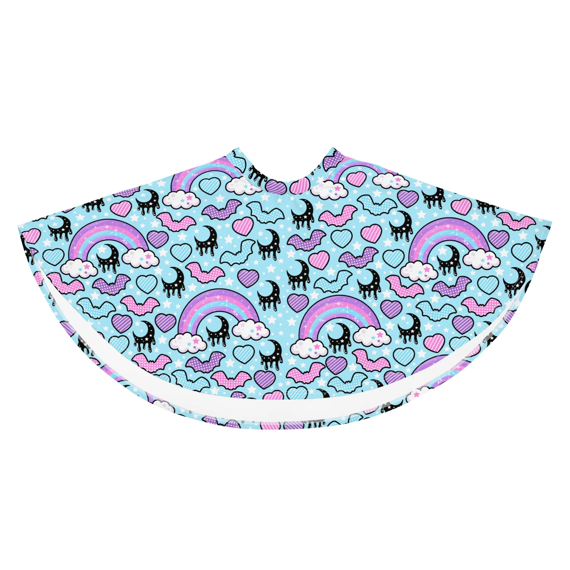 Rainbow Spooky Bats Blue Skater Skirt