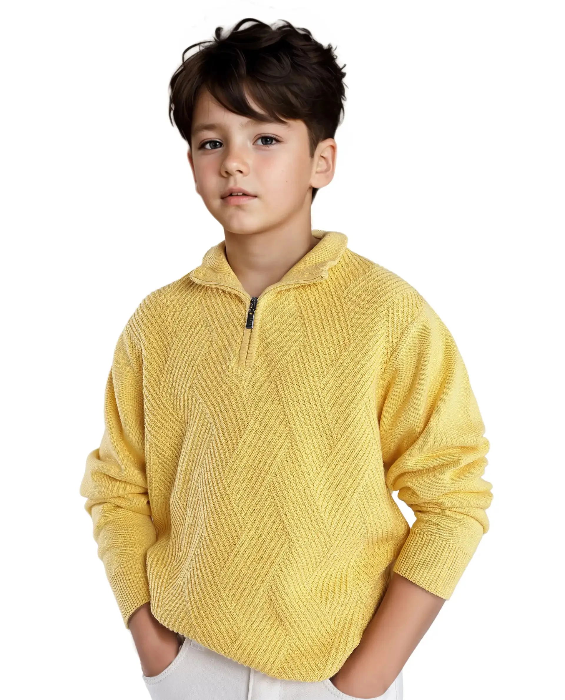 Rare Ones Kids Tron Yellow Cotton Full Sleeve Zipper Regular Fit Sweater