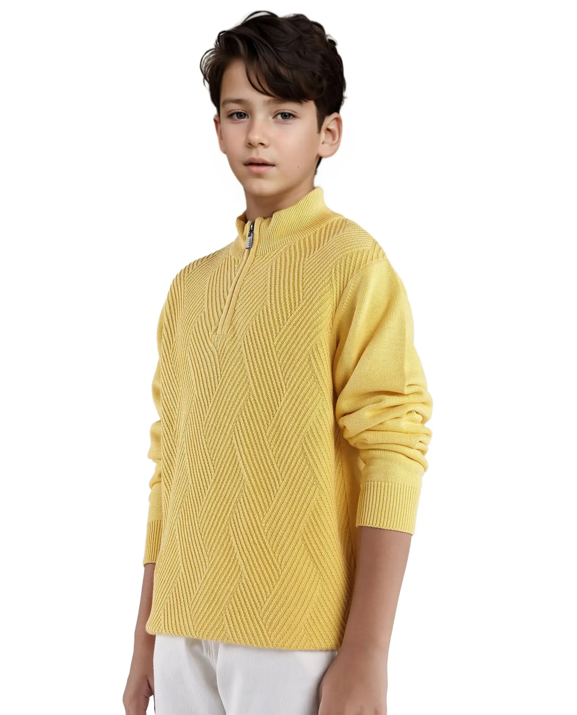 Rare Ones Kids Tron Yellow Cotton Full Sleeve Zipper Regular Fit Sweater