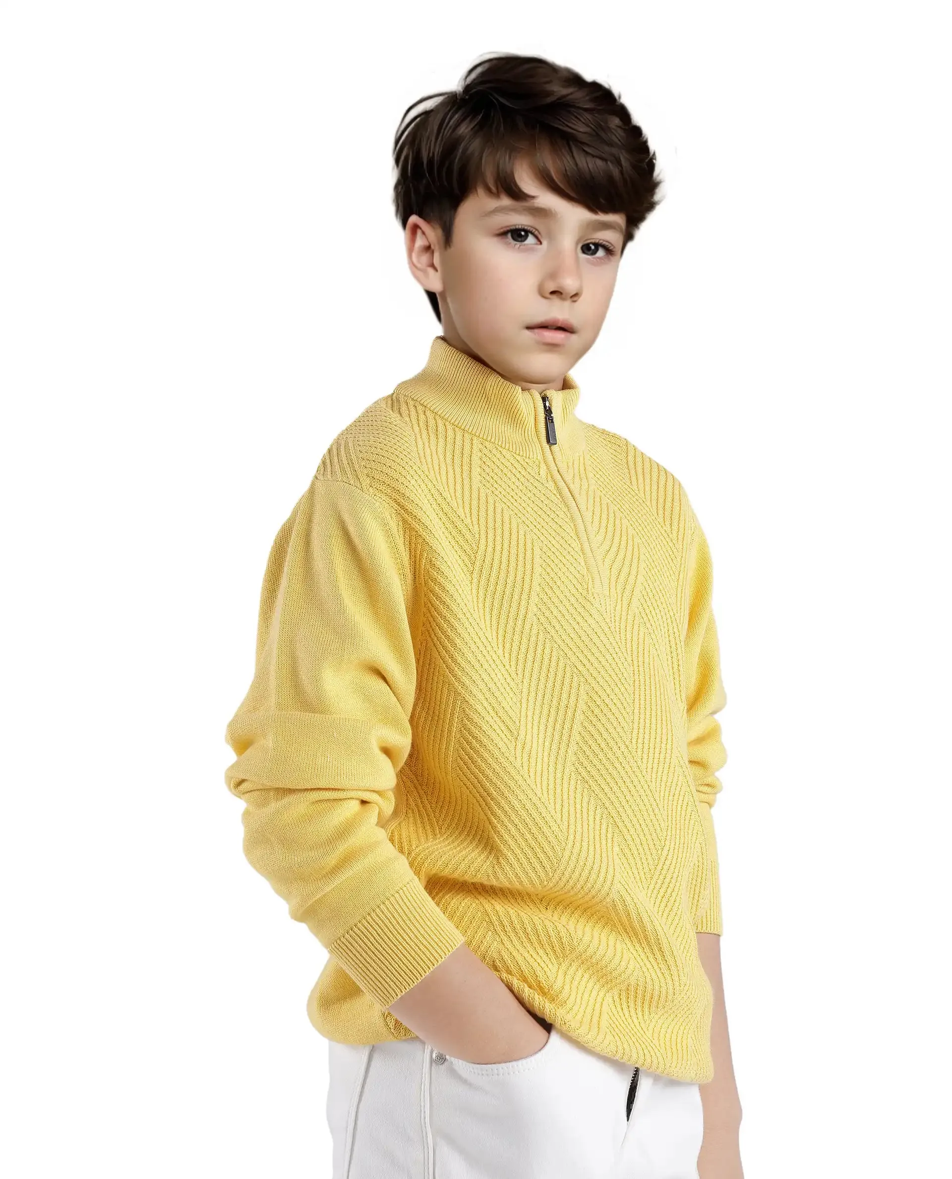 Rare Ones Kids Tron Yellow Cotton Full Sleeve Zipper Regular Fit Sweater