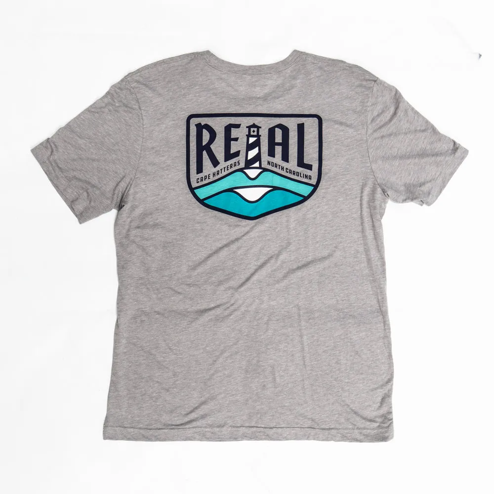 REAL Lighthouse Badge Tee-Athletic Grey Triblend