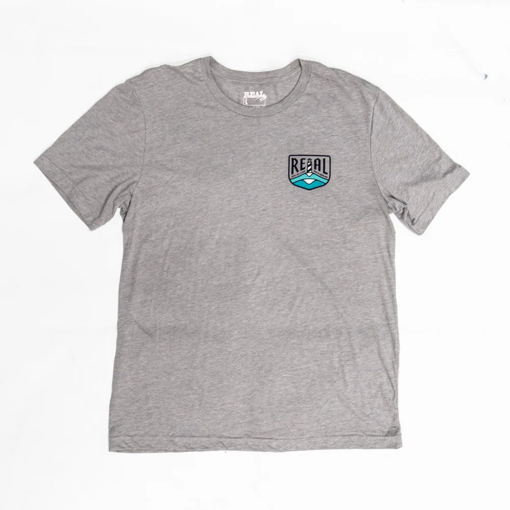 REAL Lighthouse Badge Tee-Athletic Grey Triblend