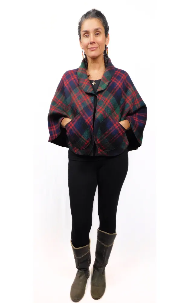 Recycled Wool Tartan Cape Jacket  - Design Studio - S