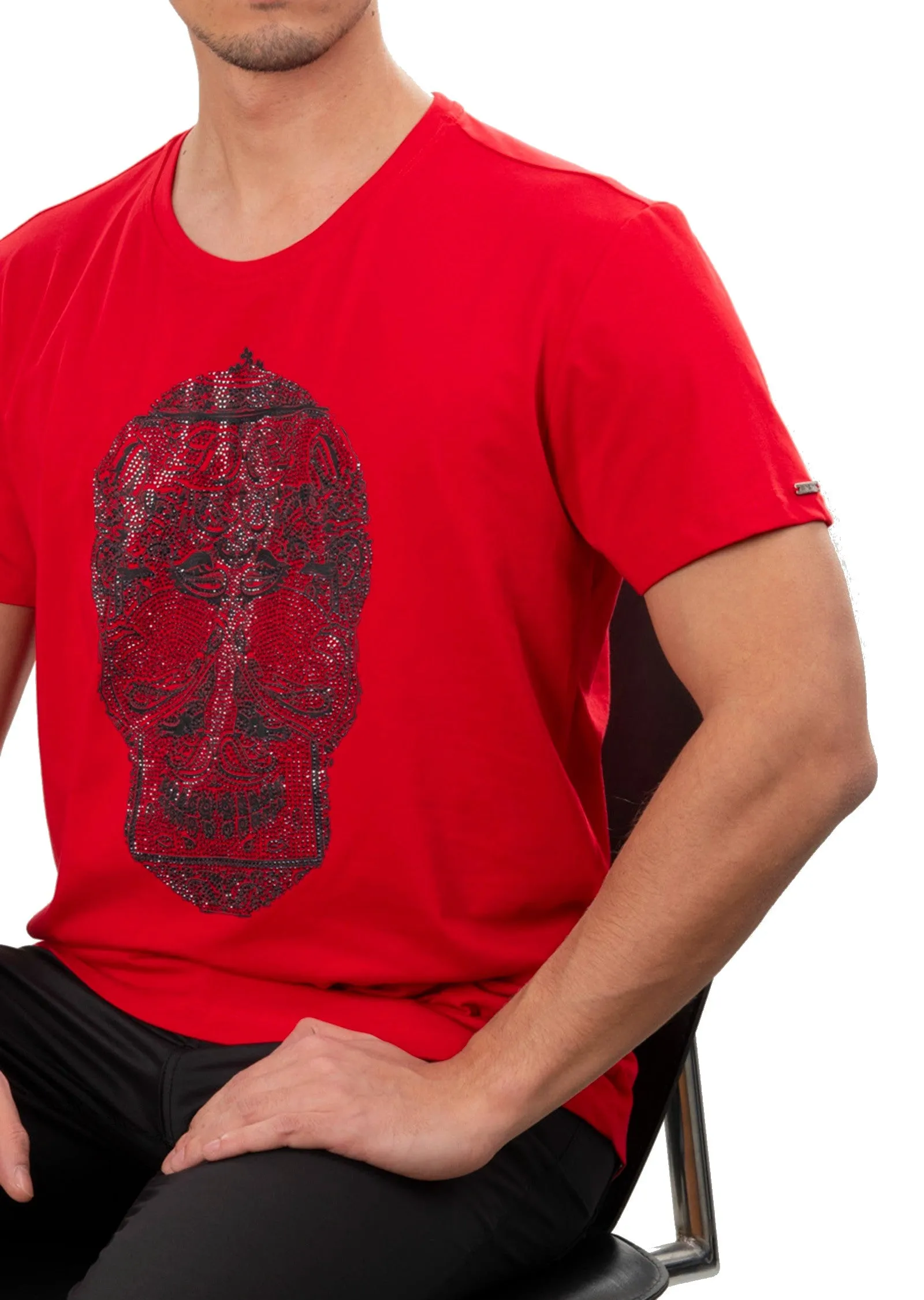 Red Bandana Skull Rhinestone Tee