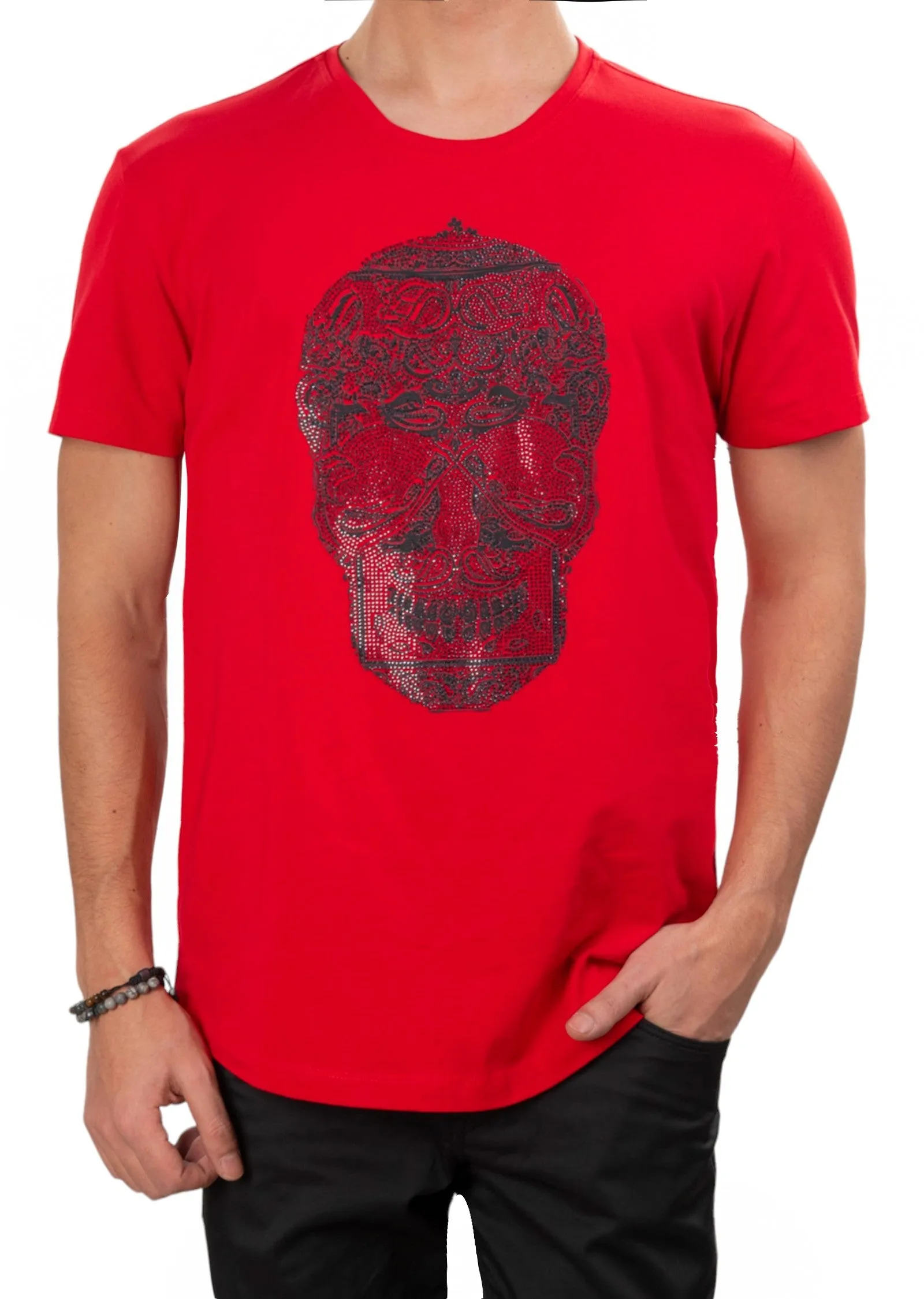 Red Bandana Skull Rhinestone Tee