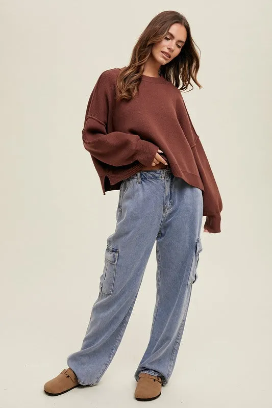 Relaxed Crop Sweater - Espresso