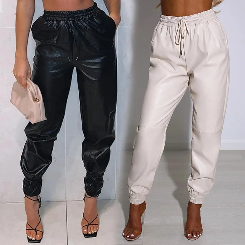 Rewind That Faux Leather High Waist Joggers