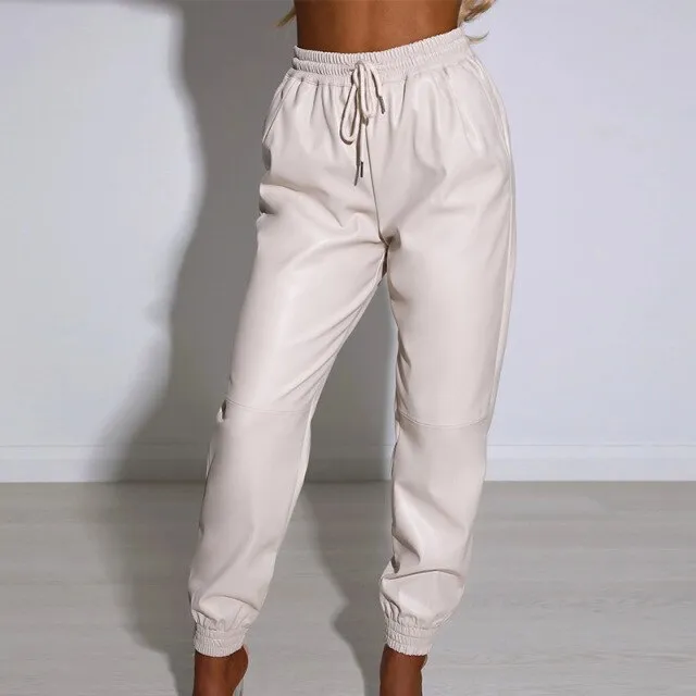 Rewind That Faux Leather High Waist Joggers