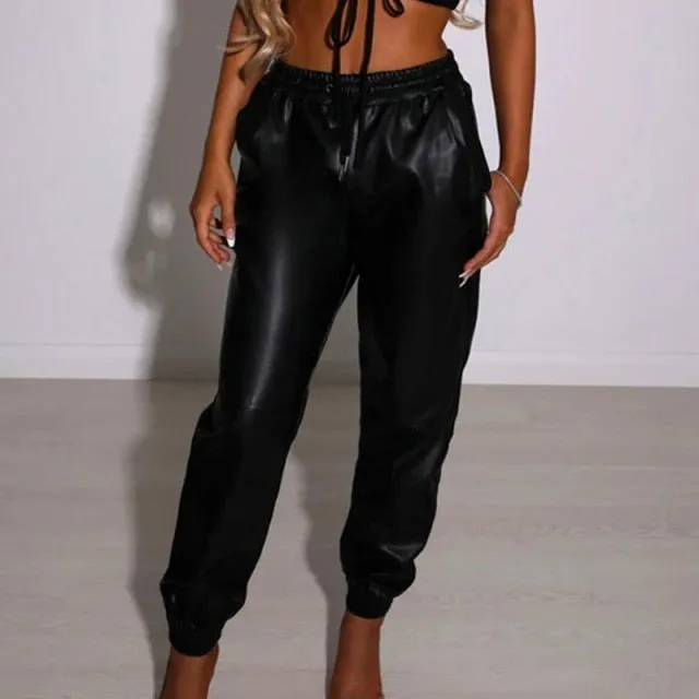 Rewind That Faux Leather High Waist Joggers