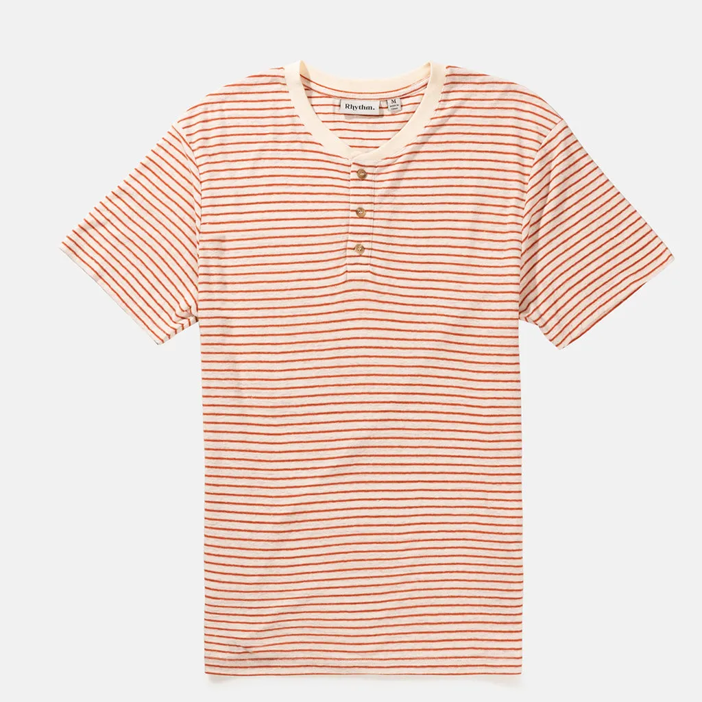 Rhythm Mens Linen Vintage Stripe S/S  T Shirt - Spice