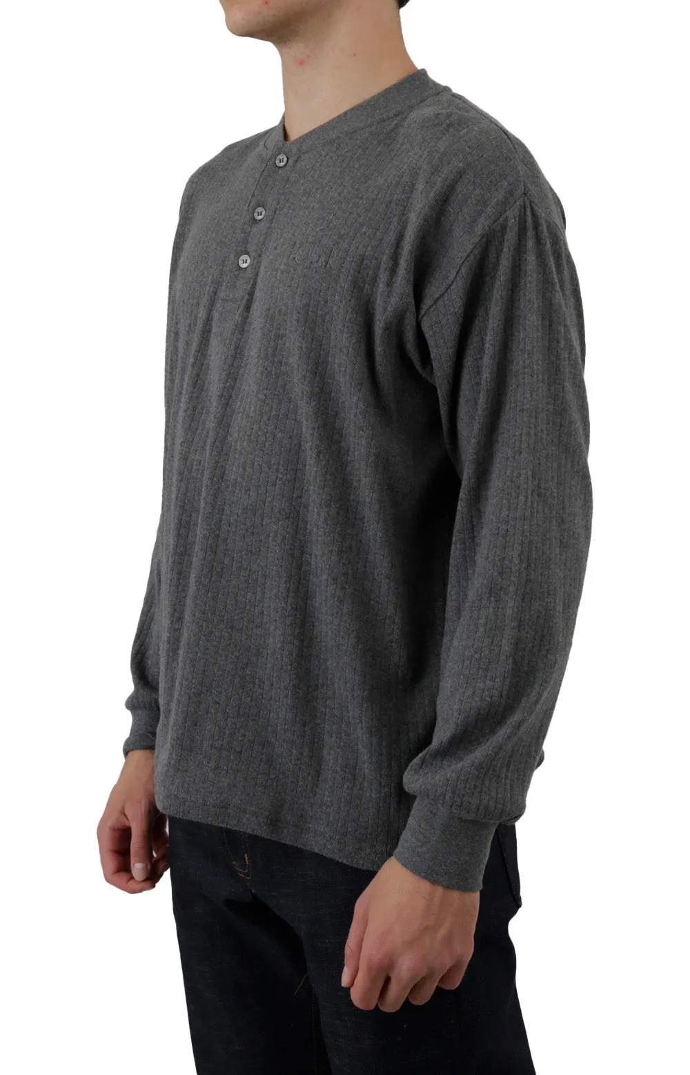 Rib Henley Long Sleeve Shirt - Dark Grey Heather