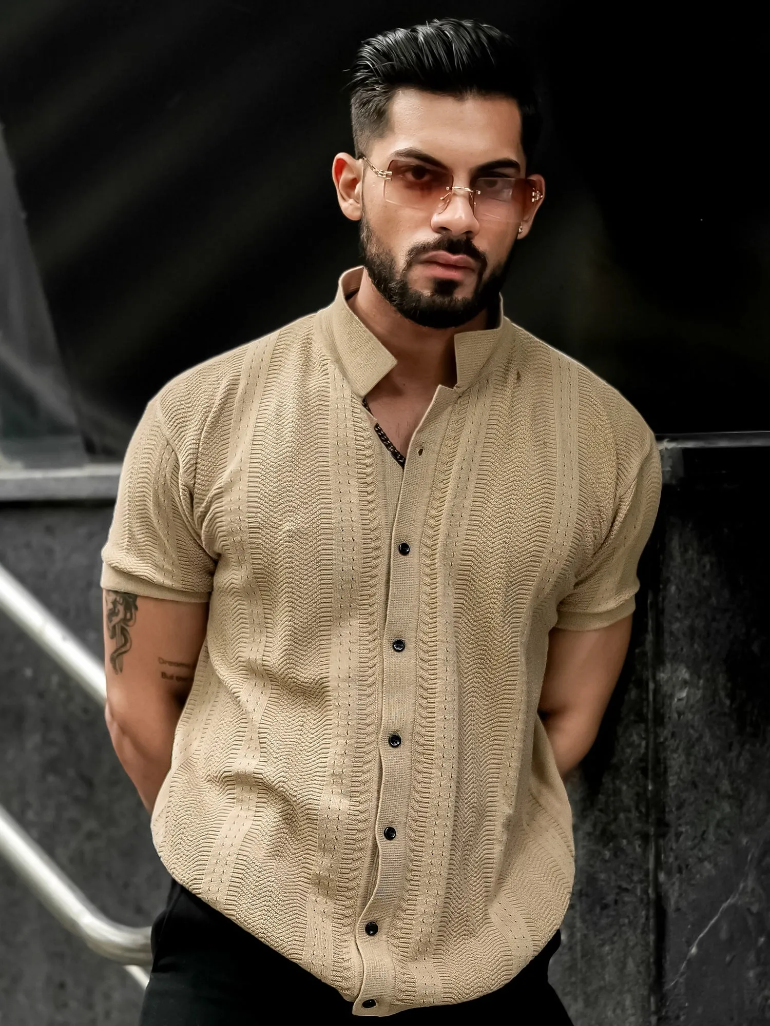 Ribbed FlatKnit Beige Shirt