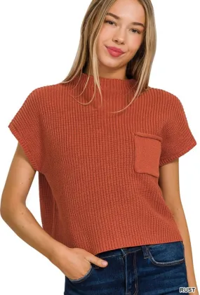 Rust Mock Neck Short Sleeve Crop Sweater