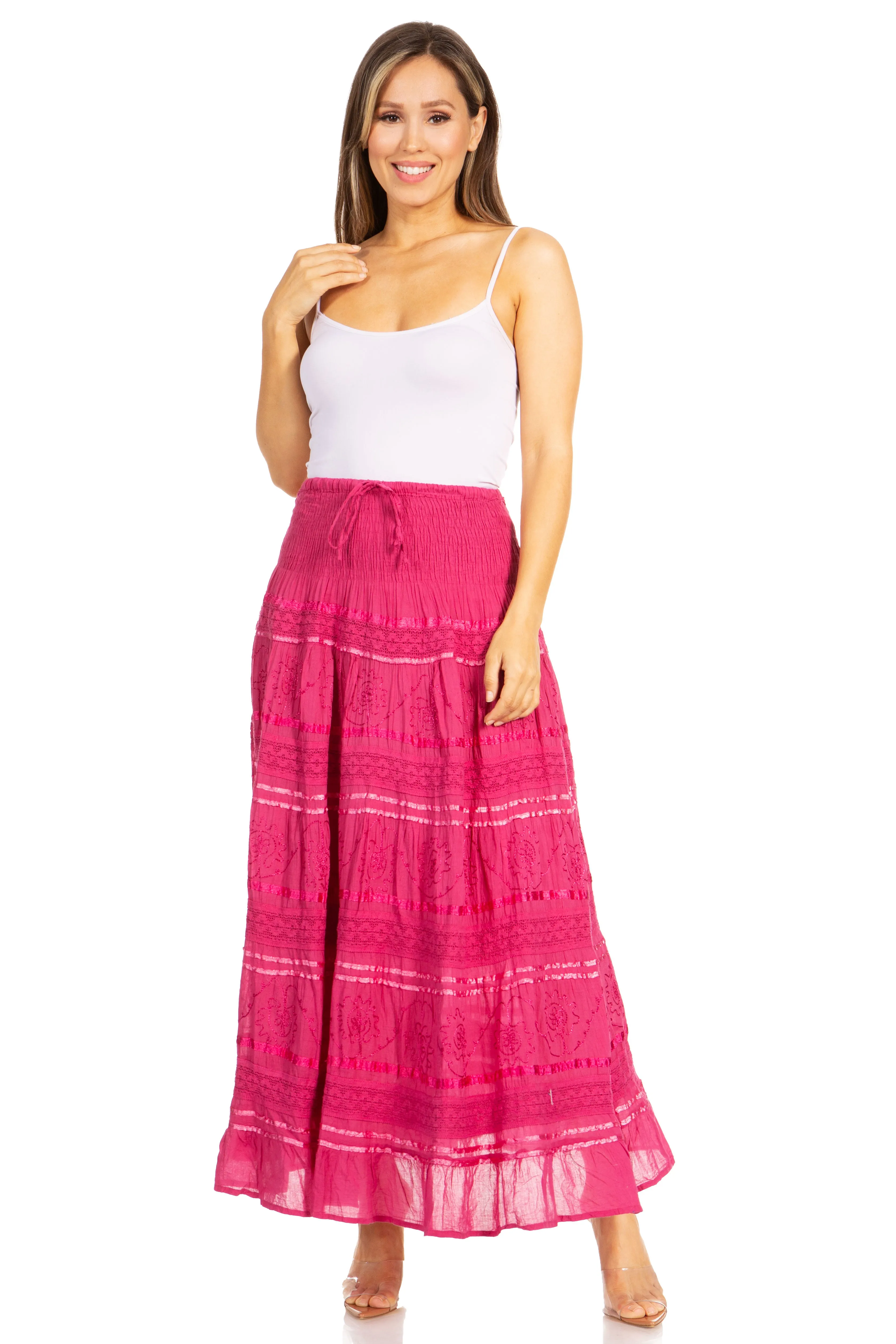 Sakkas Lace and Ribbon Peasant Boho Skirt