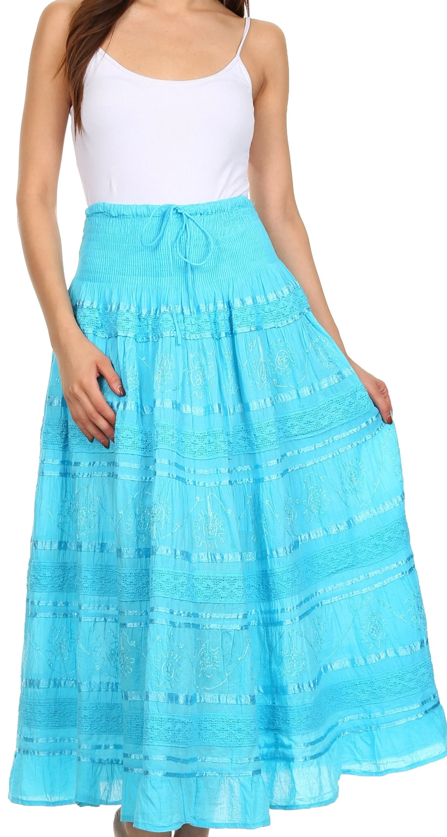 Sakkas Lace and Ribbon Peasant Boho Skirt