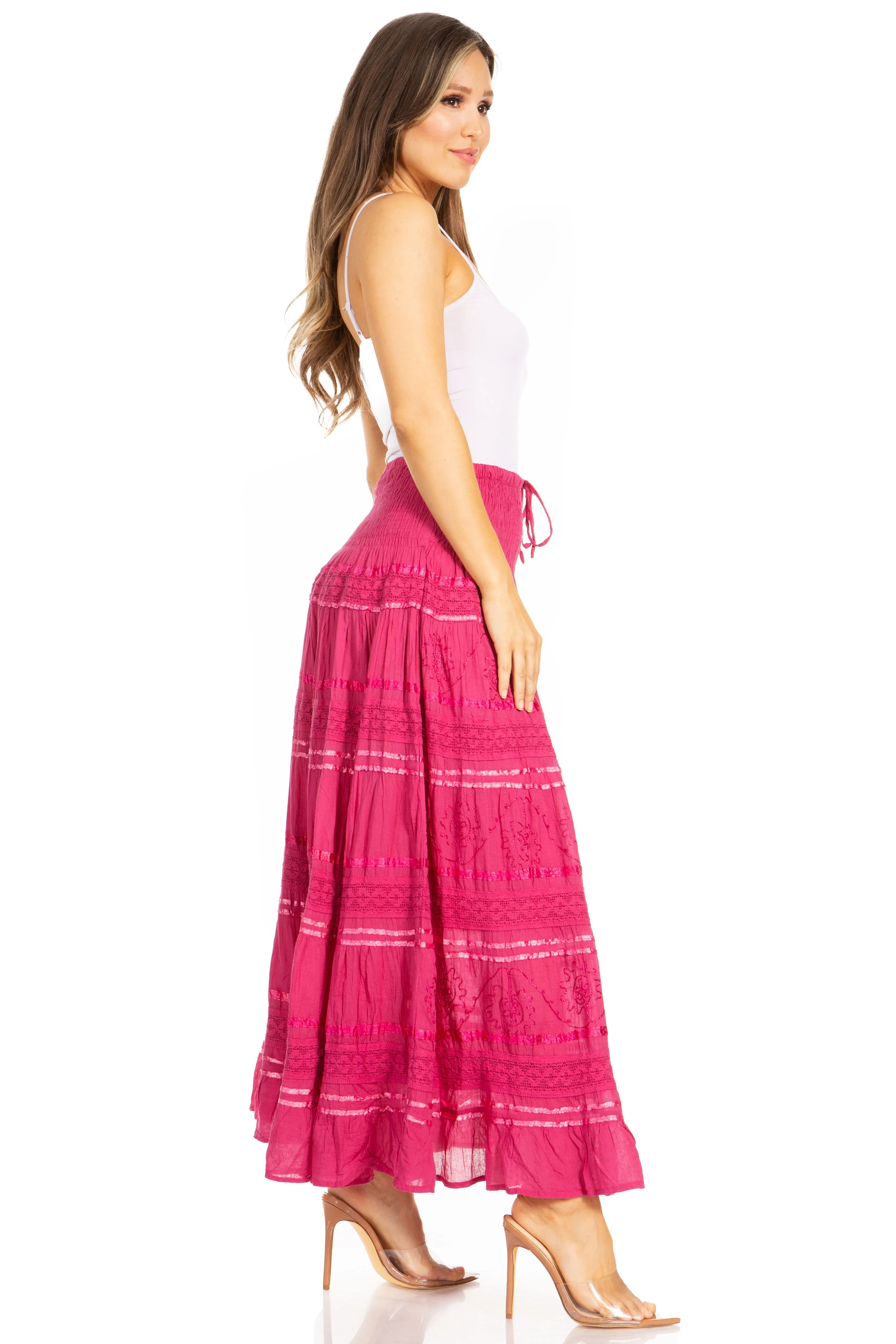 Sakkas Lace and Ribbon Peasant Boho Skirt