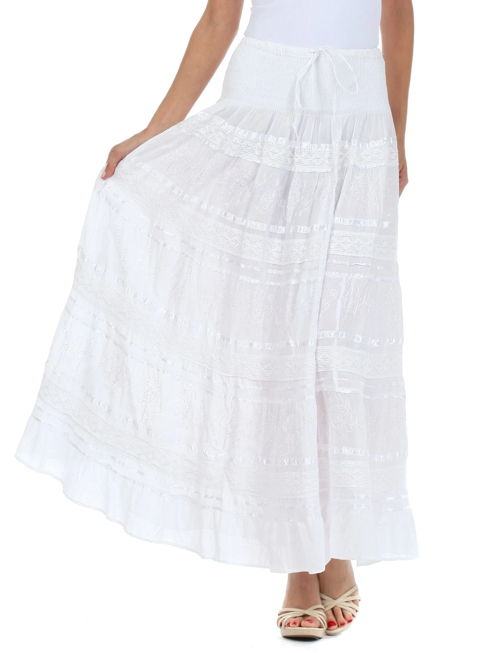 Sakkas Lace and Ribbon Peasant Boho Skirt