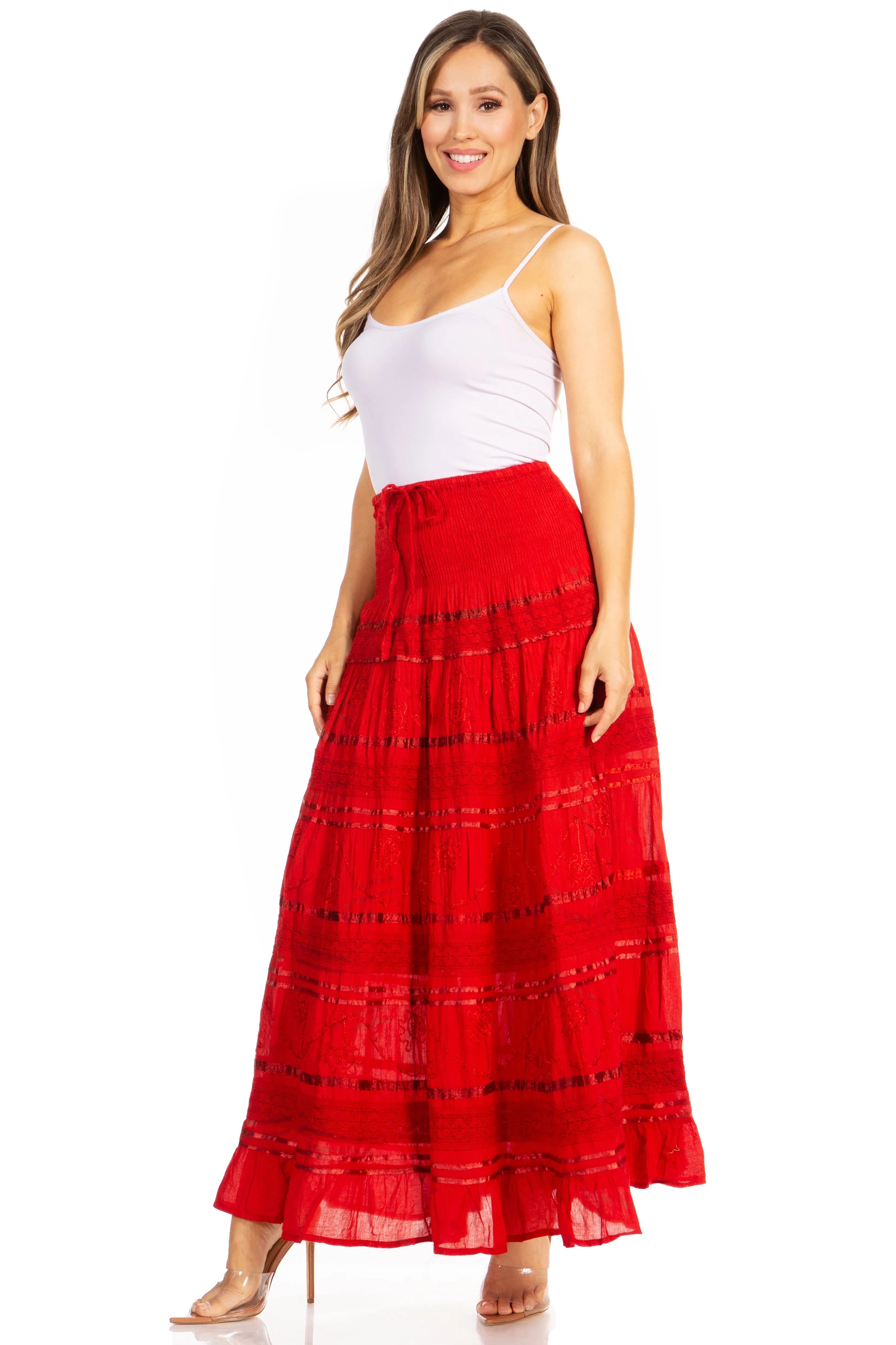 Sakkas Lace and Ribbon Peasant Boho Skirt