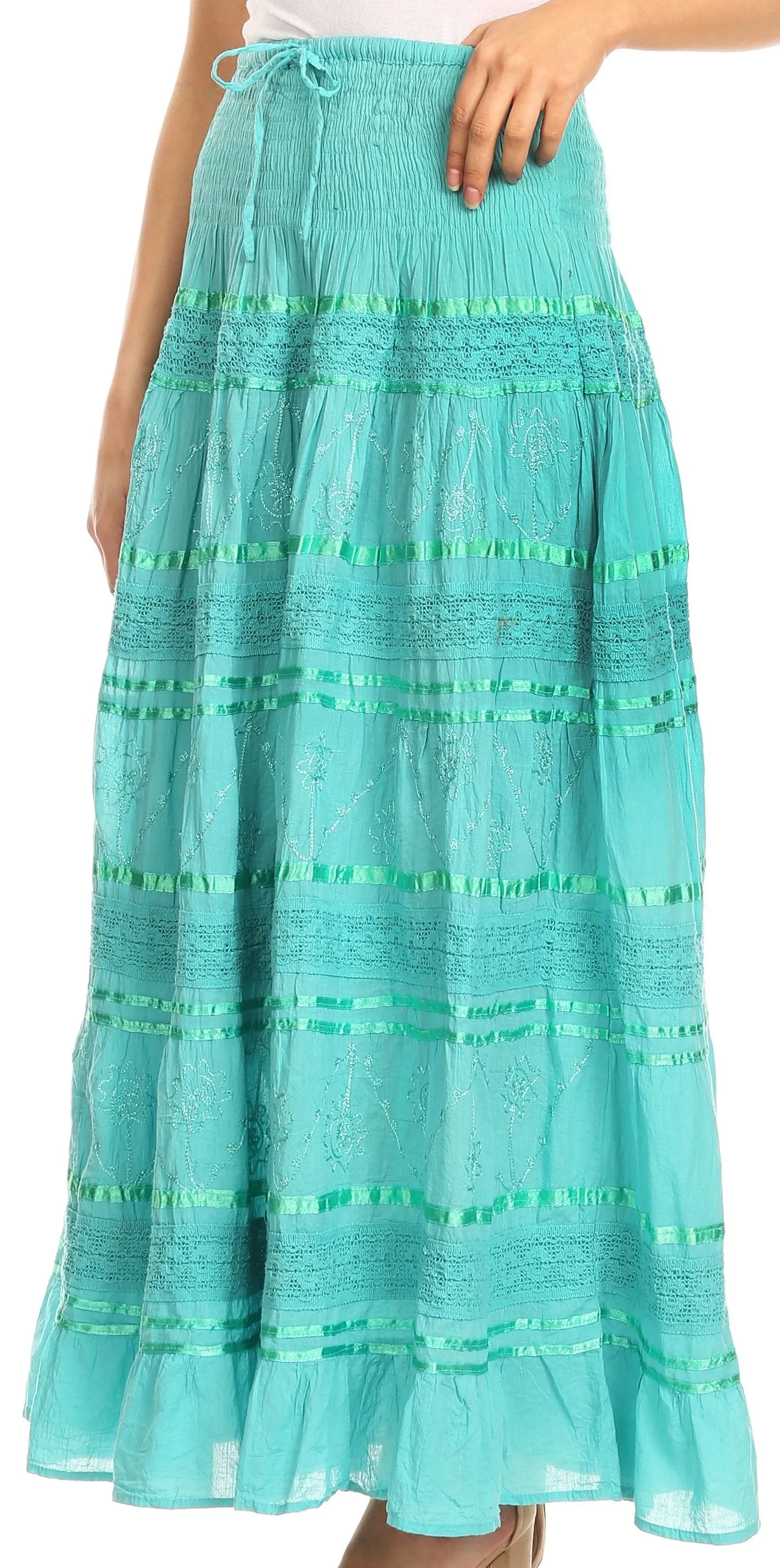 Sakkas Lace and Ribbon Peasant Boho Skirt