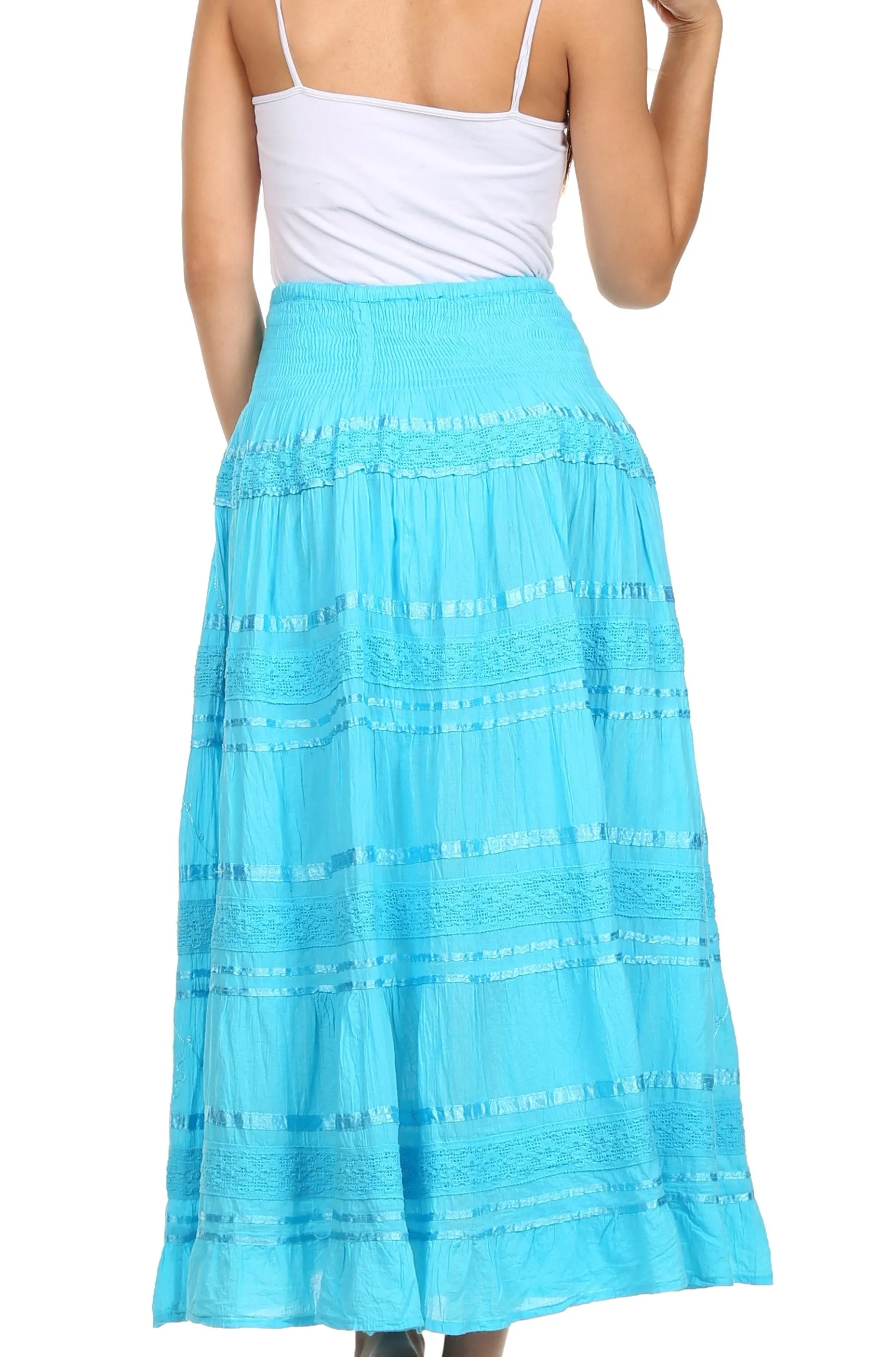 Sakkas Lace and Ribbon Peasant Boho Skirt