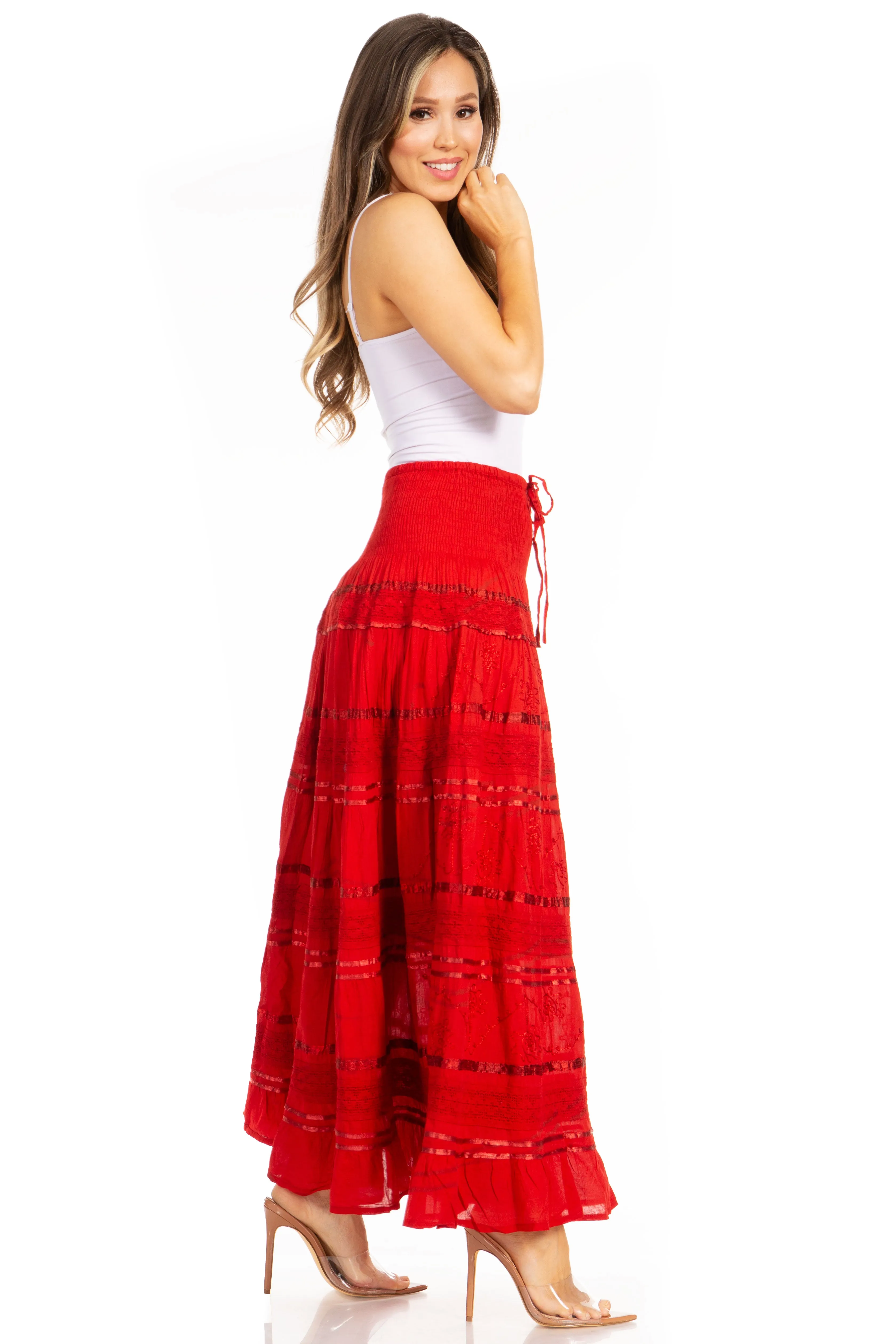 Sakkas Lace and Ribbon Peasant Boho Skirt