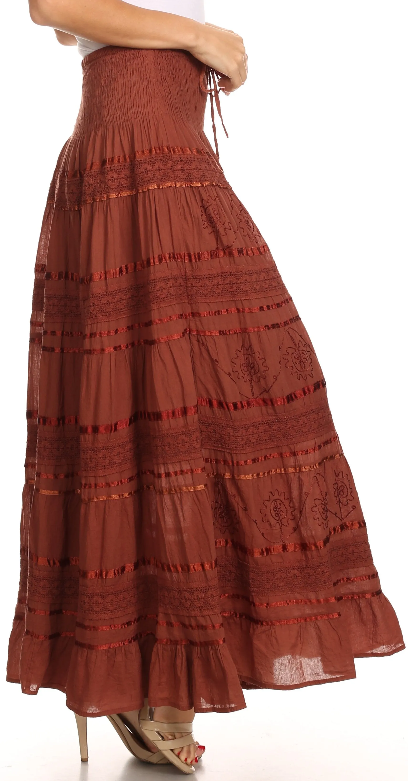 Sakkas Lace and Ribbon Peasant Boho Skirt