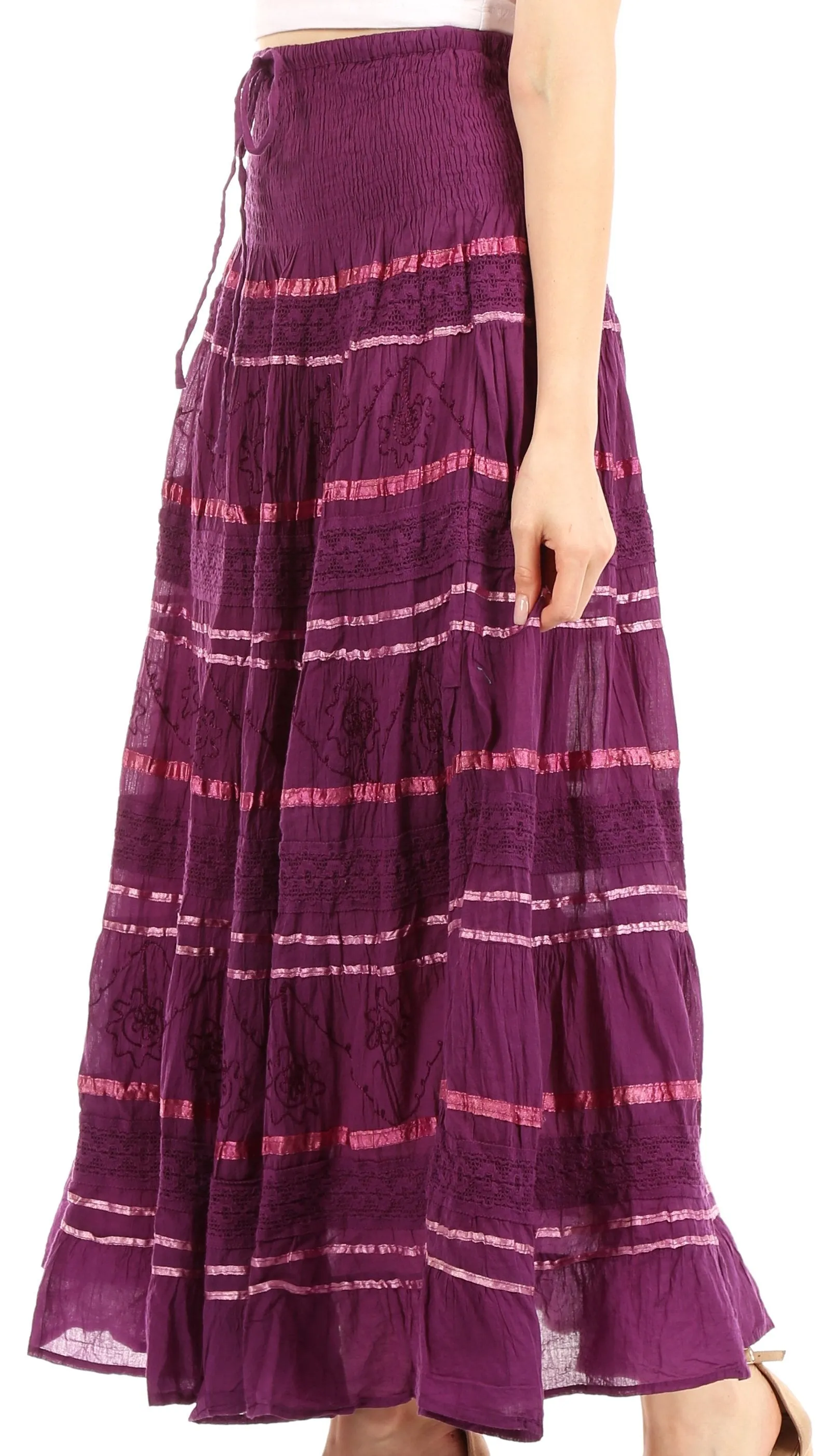 Sakkas Lace and Ribbon Peasant Boho Skirt