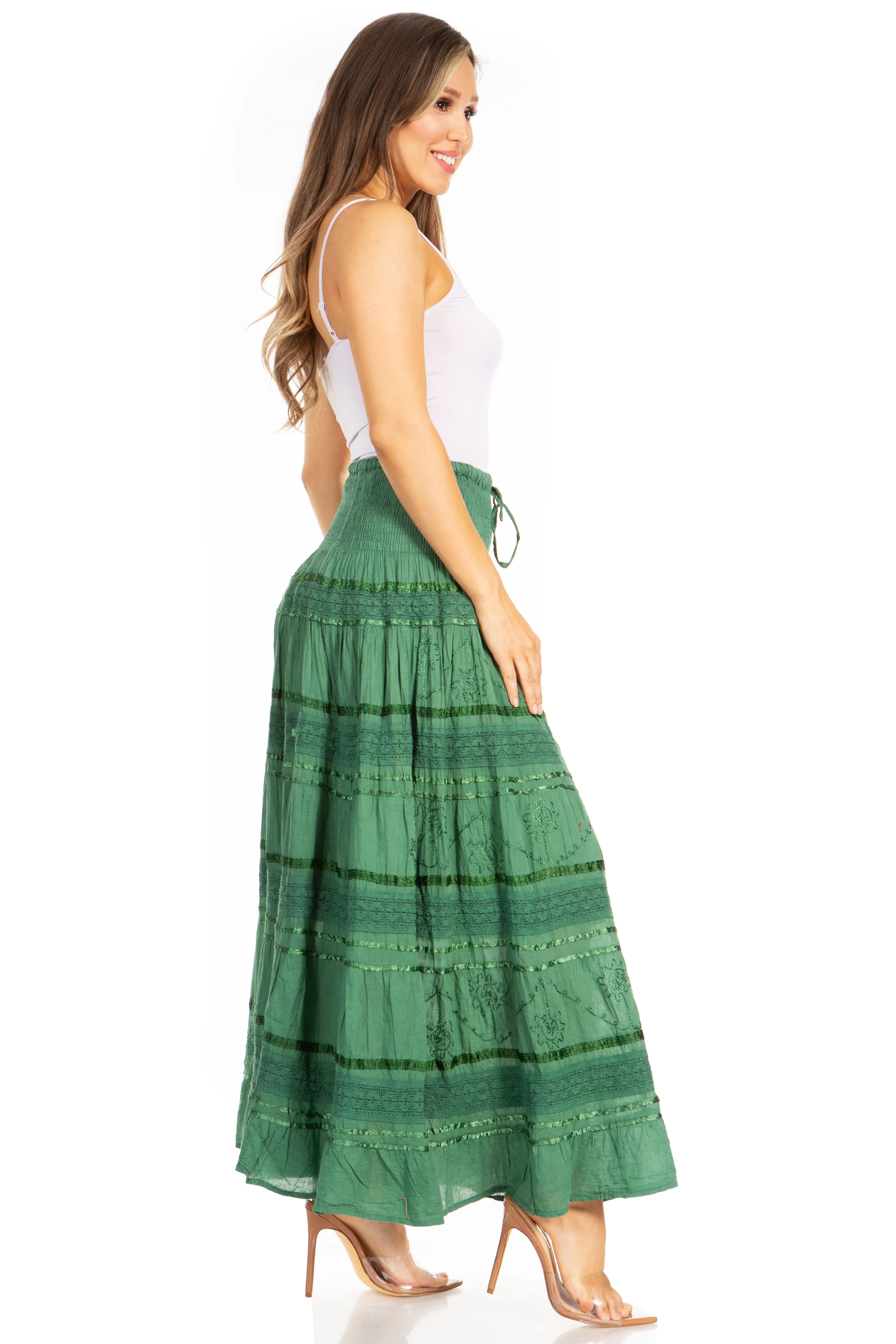 Sakkas Lace and Ribbon Peasant Boho Skirt