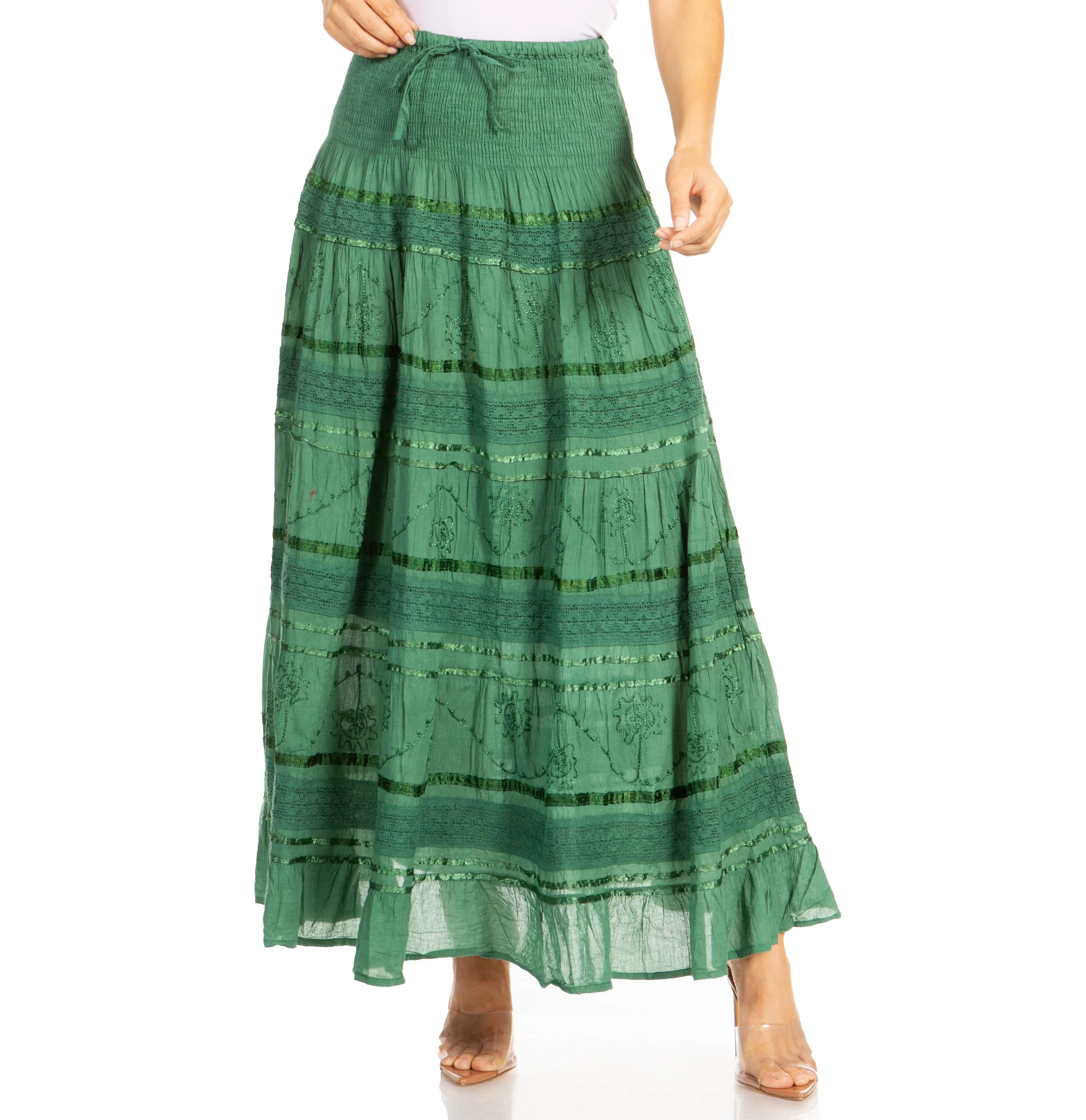 Sakkas Lace and Ribbon Peasant Boho Skirt