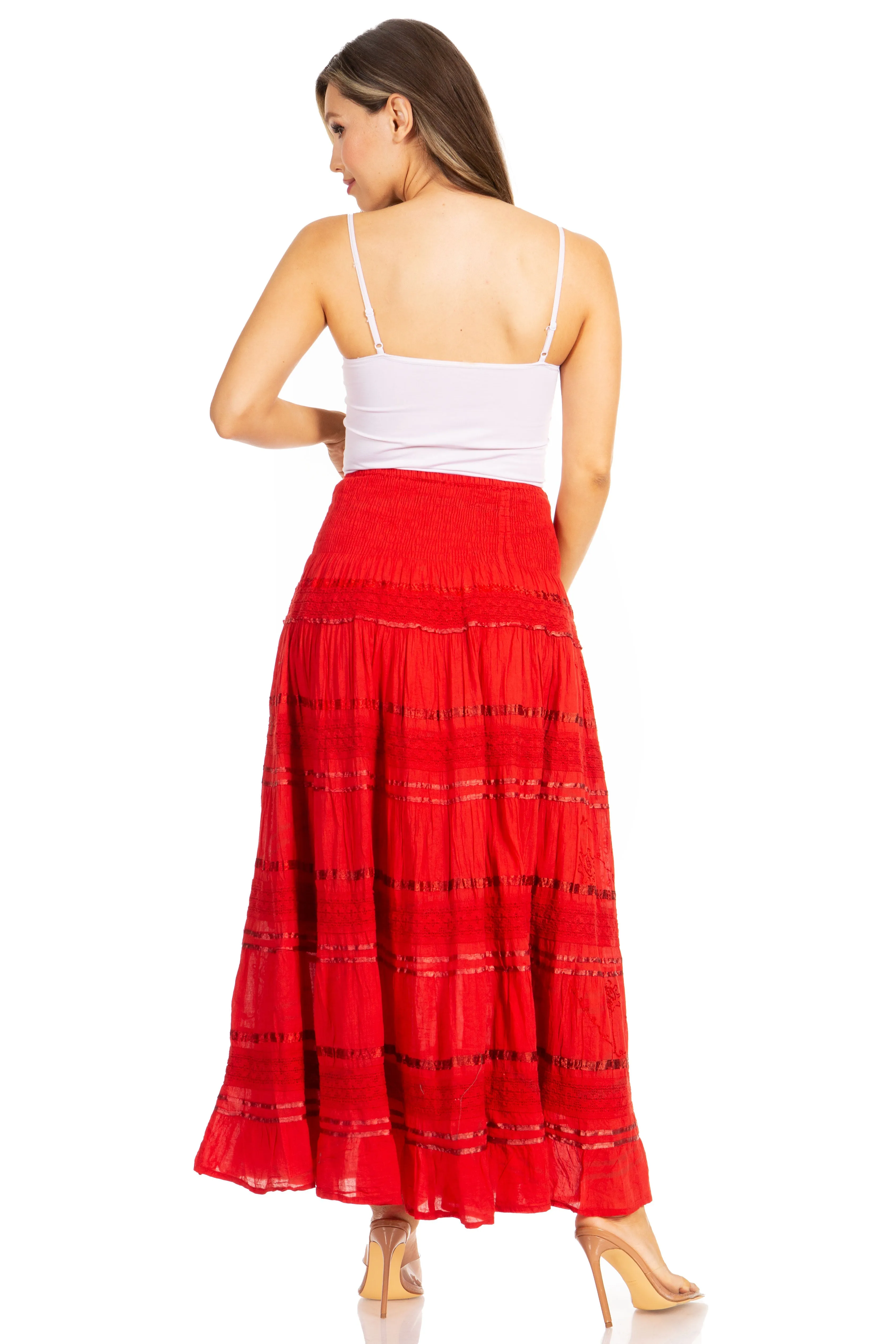 Sakkas Lace and Ribbon Peasant Boho Skirt