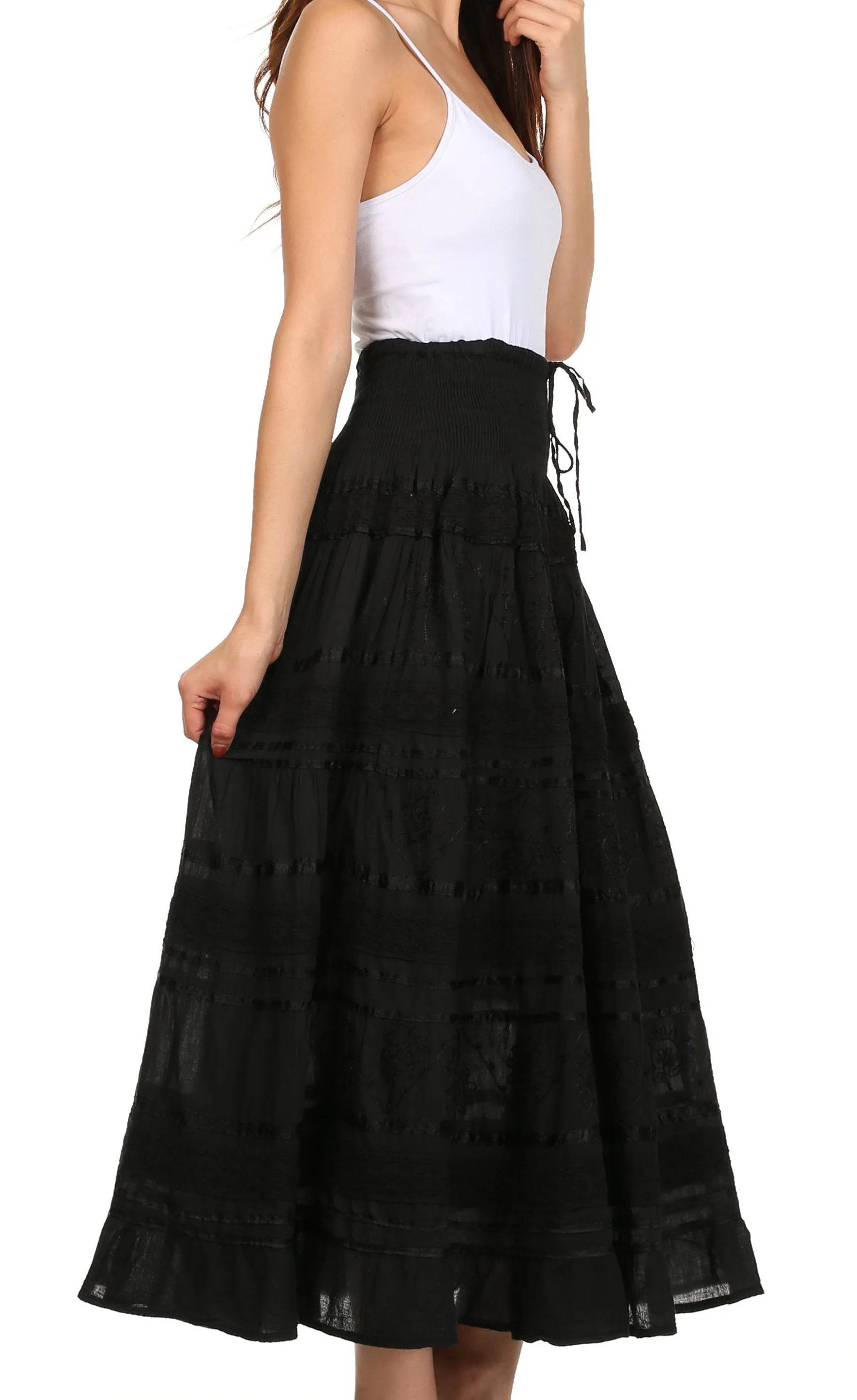 Sakkas Lace and Ribbon Peasant Boho Skirt