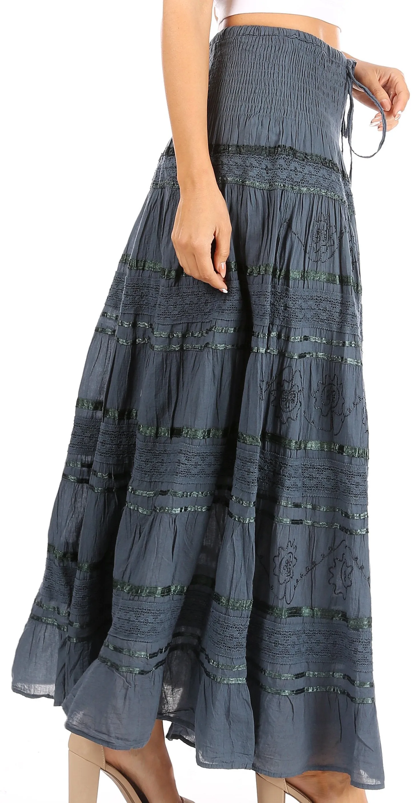 Sakkas Lace and Ribbon Peasant Boho Skirt