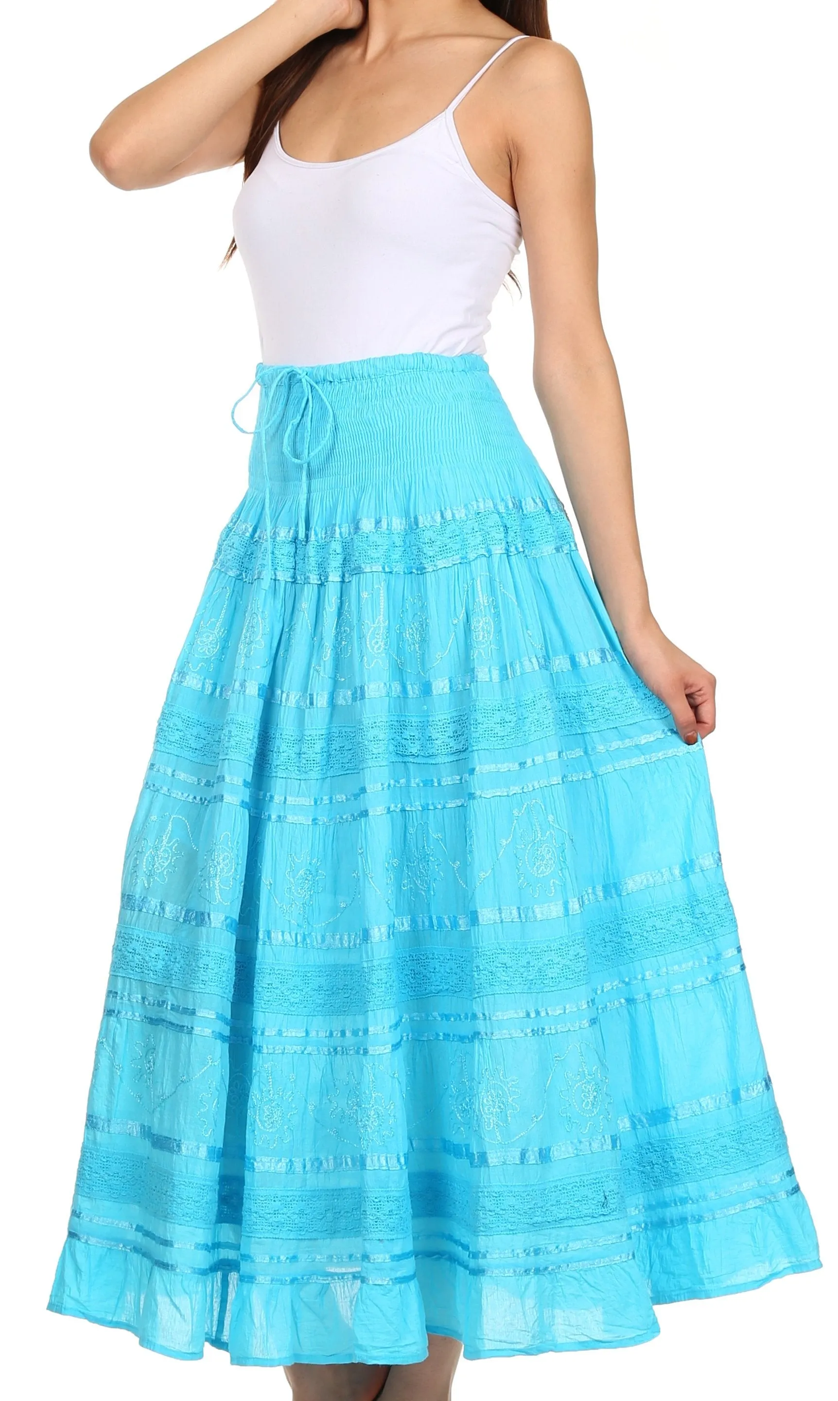 Sakkas Lace and Ribbon Peasant Boho Skirt