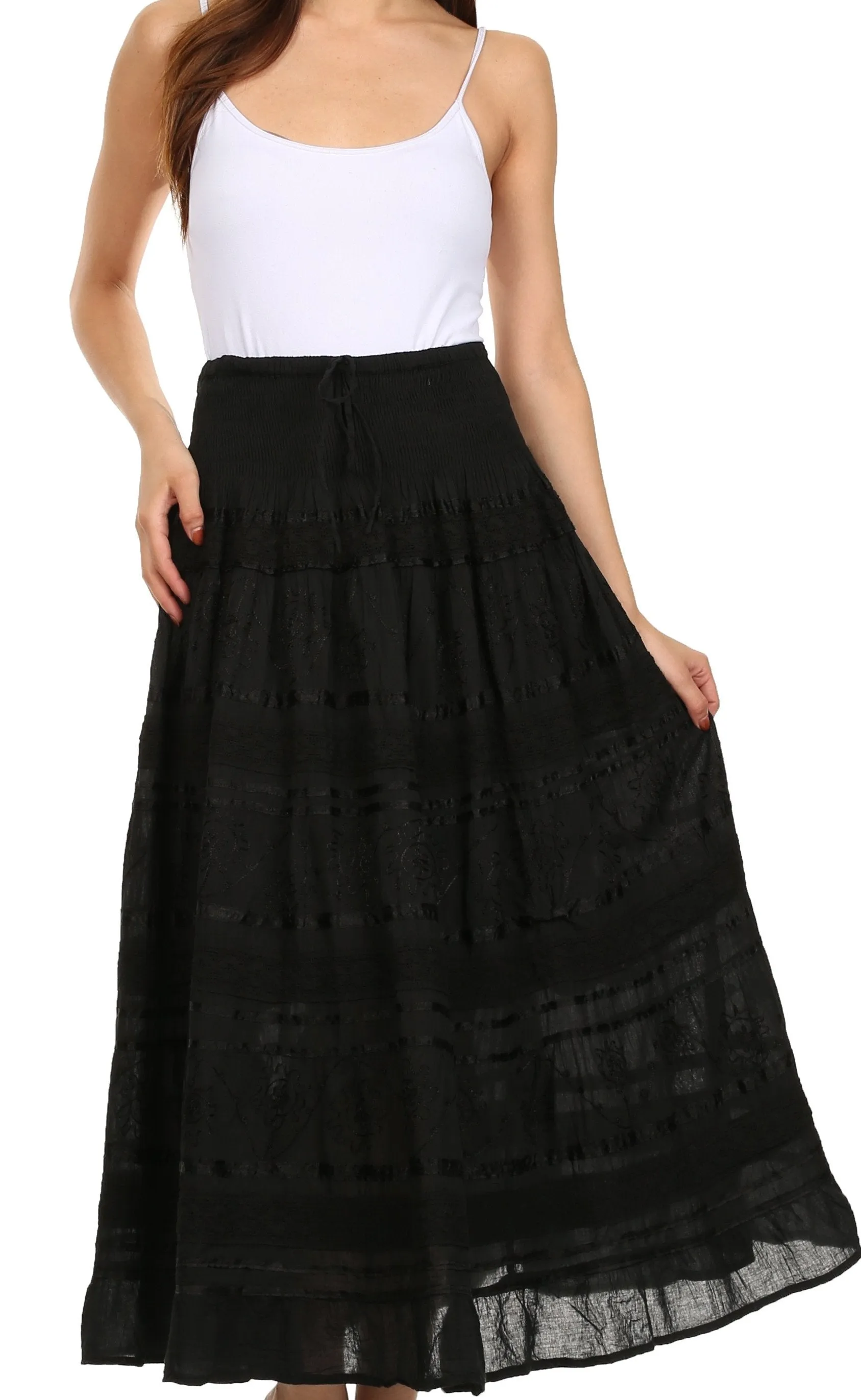 Sakkas Lace and Ribbon Peasant Boho Skirt