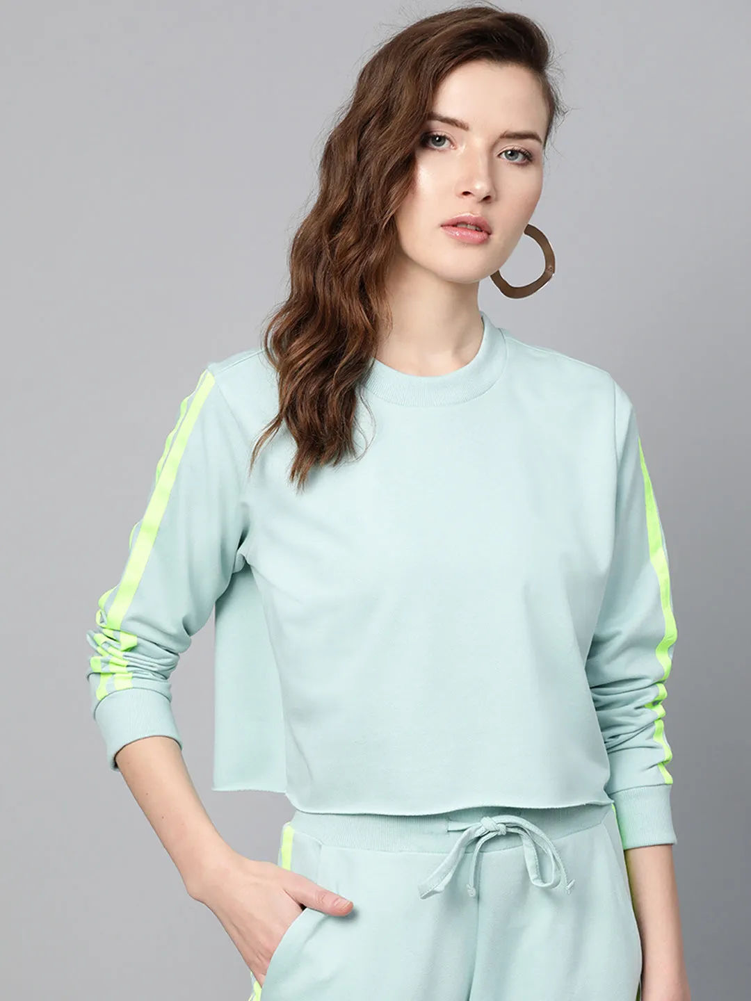 Sea Green Double Tape Boxy Crop Sweatshirt