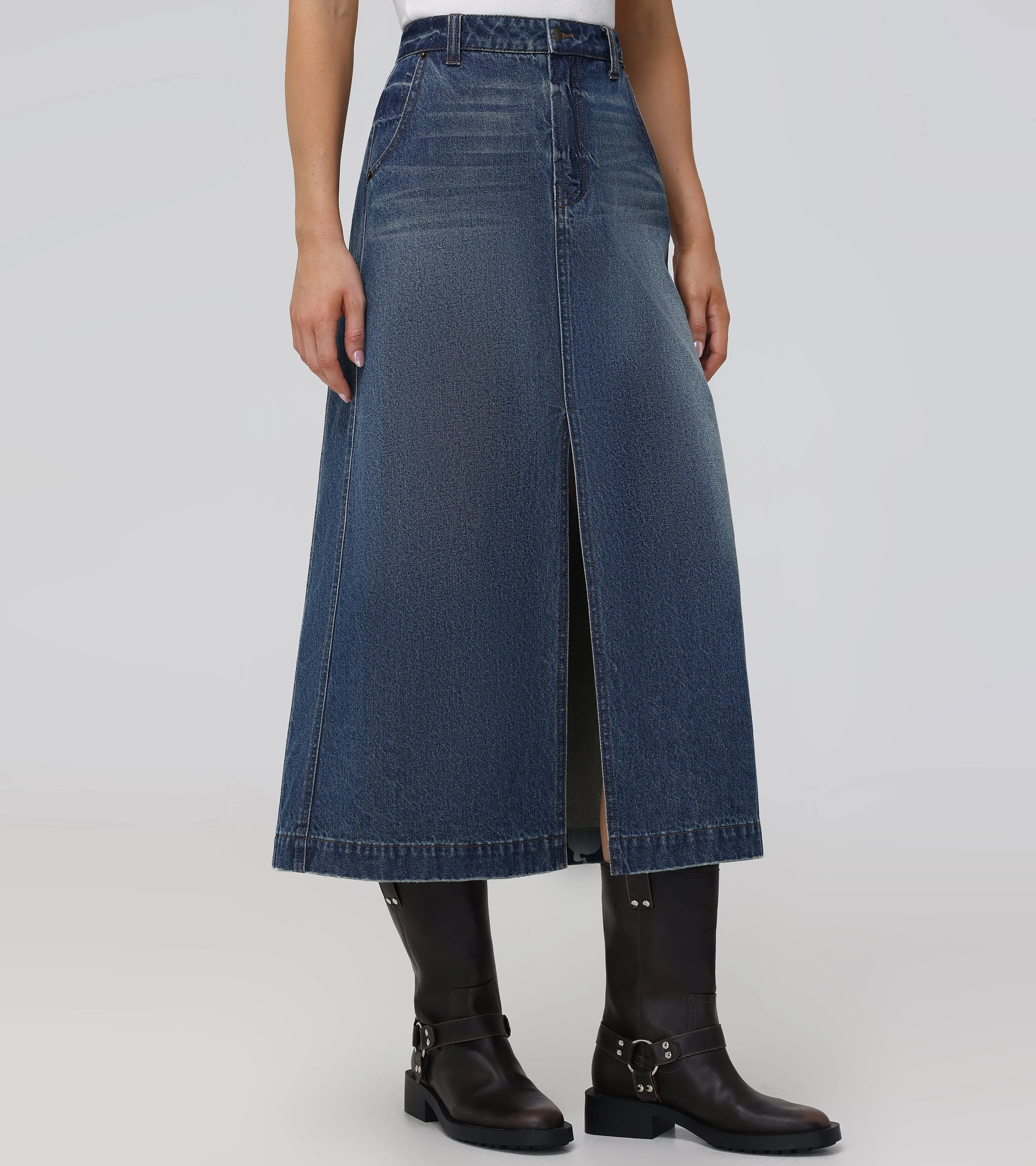 Seamed Denim Maxi Skirt