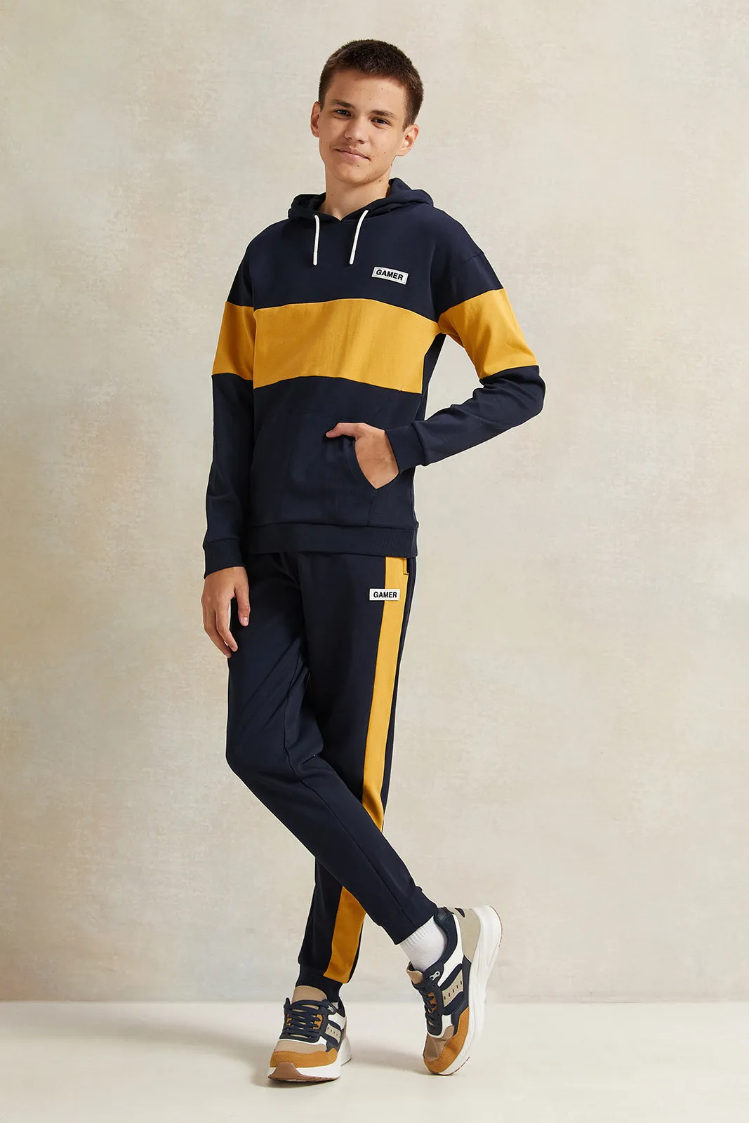 Senior Boys Black With Yellow Strip Jogger