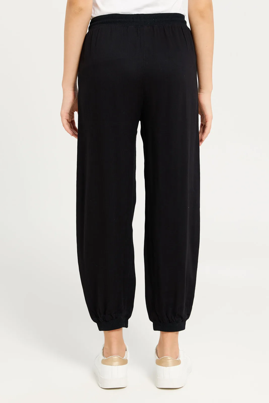 Senior Girls Black Solid Twill Joggers