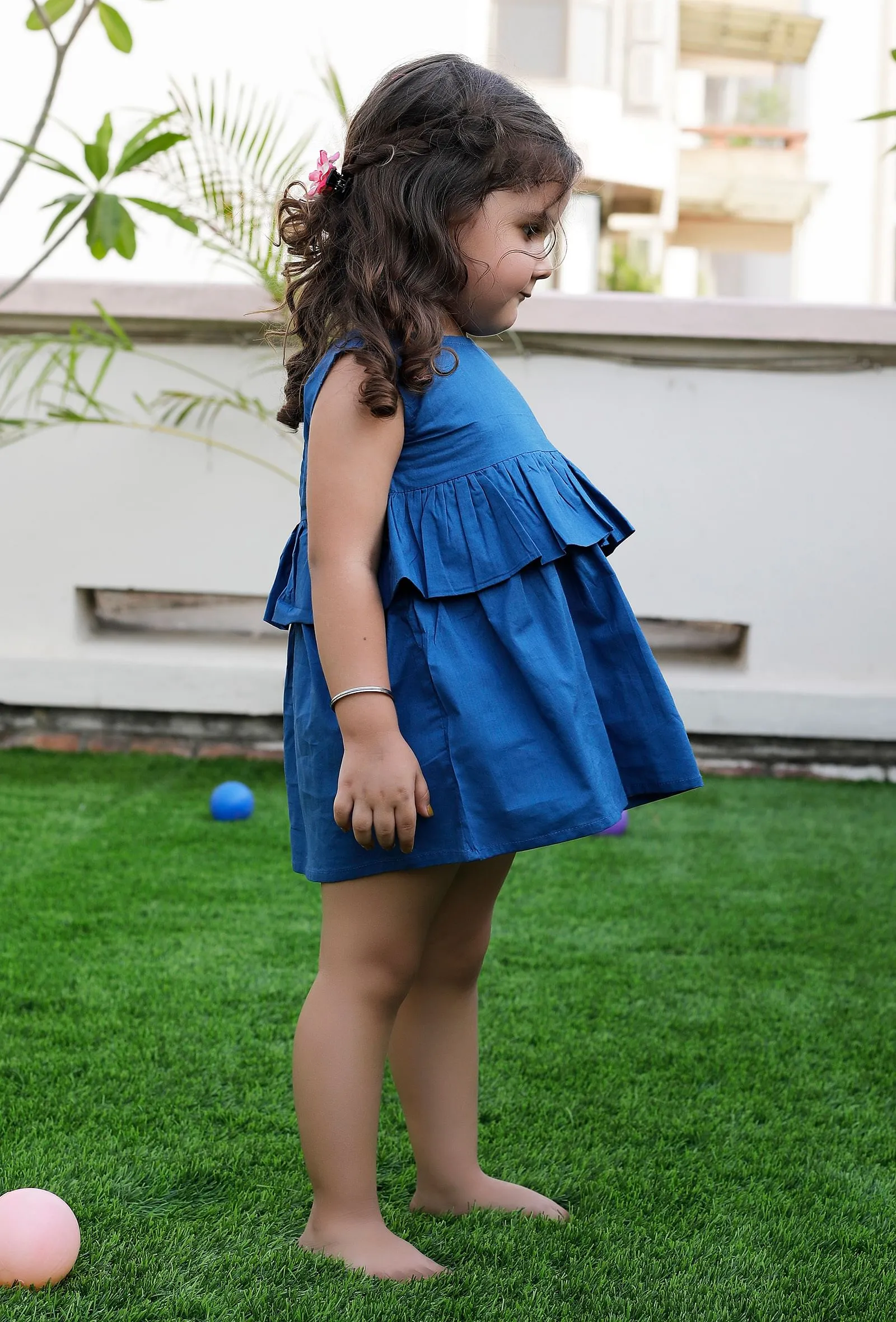 Serina Blue Cotton Cotton Dress