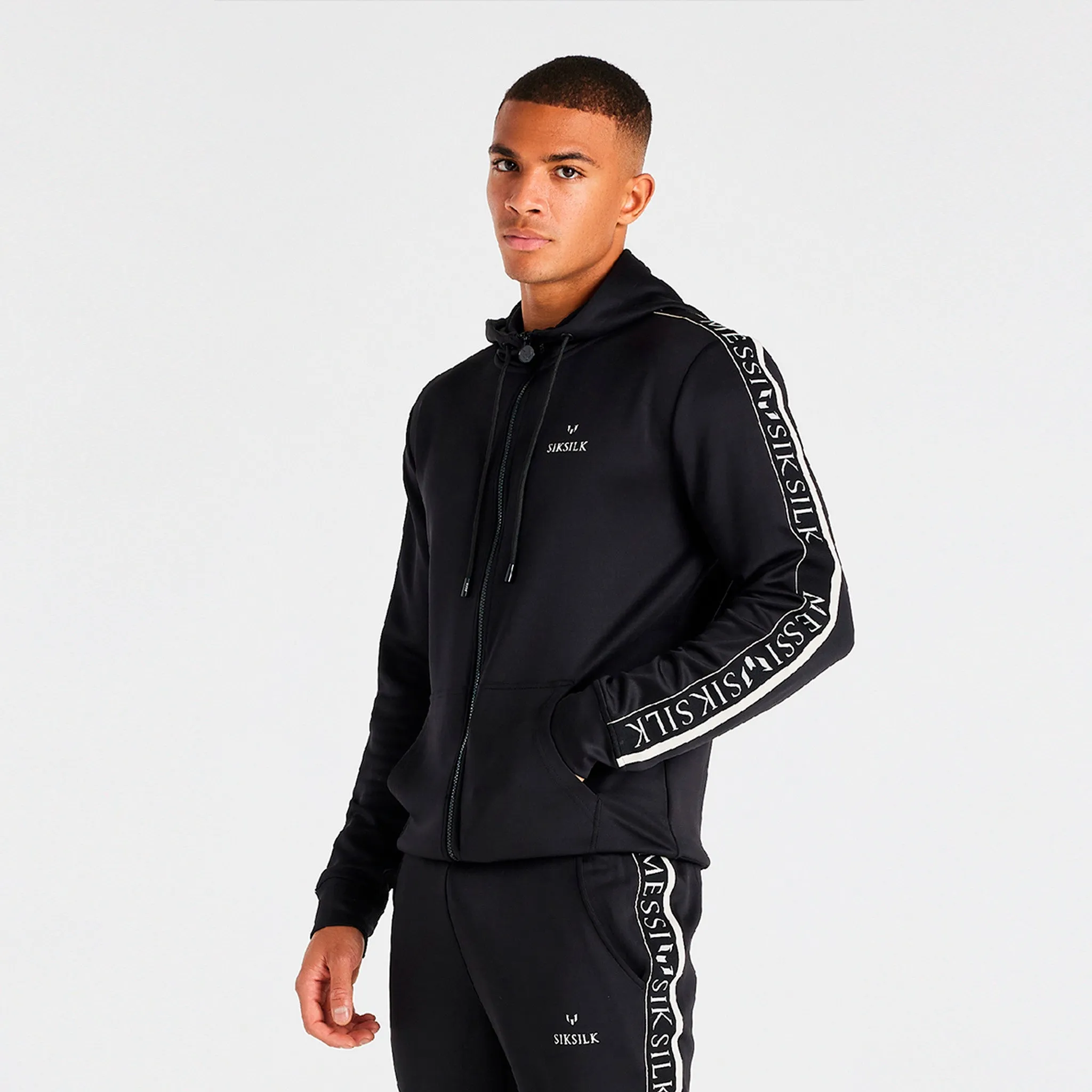 SikSilk x Messi Taped Full Zip Hoodie / Black