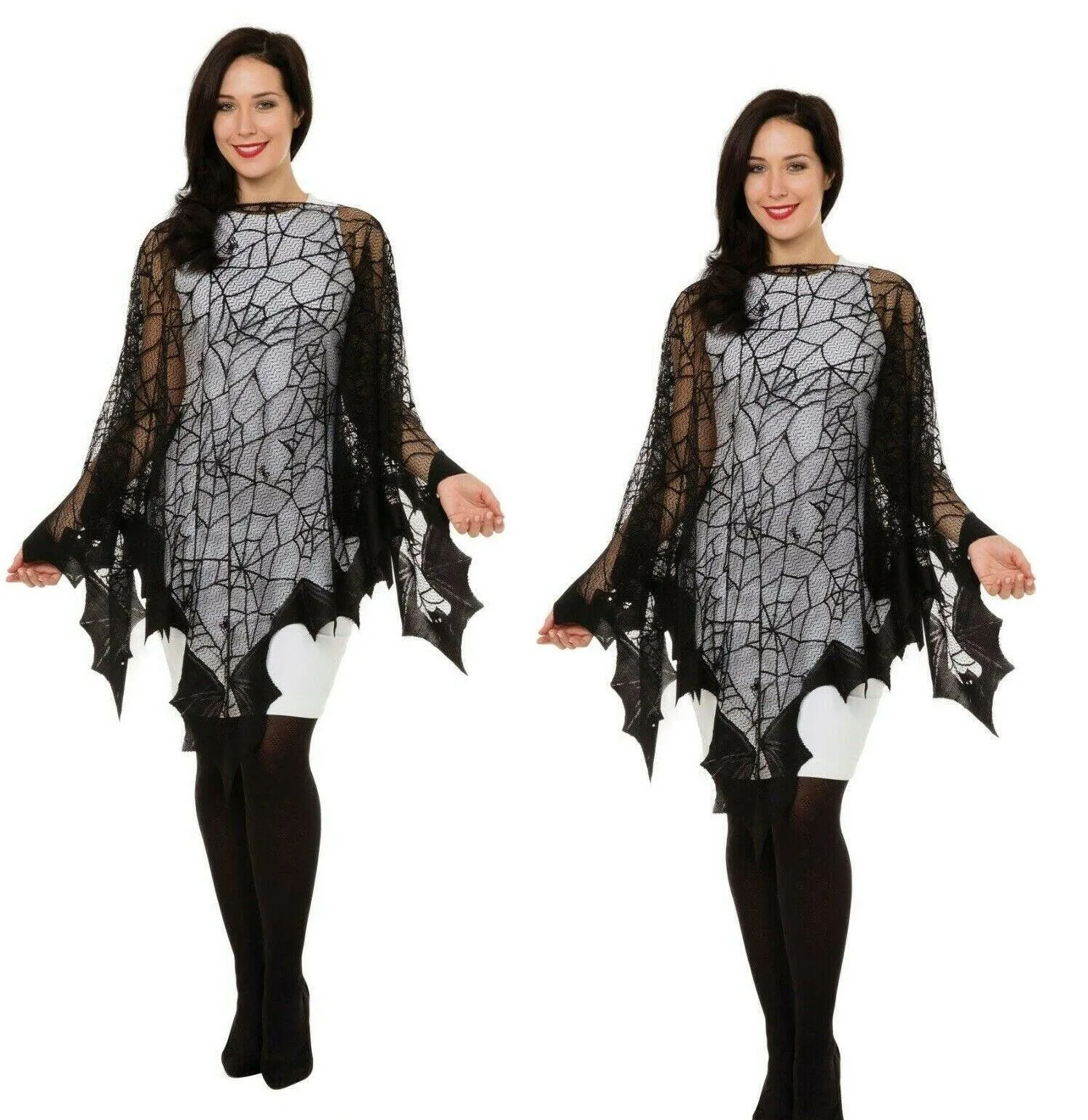 Spider Web & Bat Fishnet Cape Witch Halloween Fancy Dress Costume Ladies