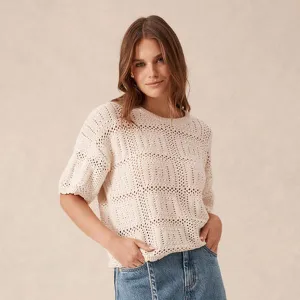 Square Knit Boxy Tee - Ecru