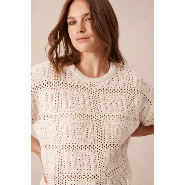 Square Knit Boxy Tee - Ecru