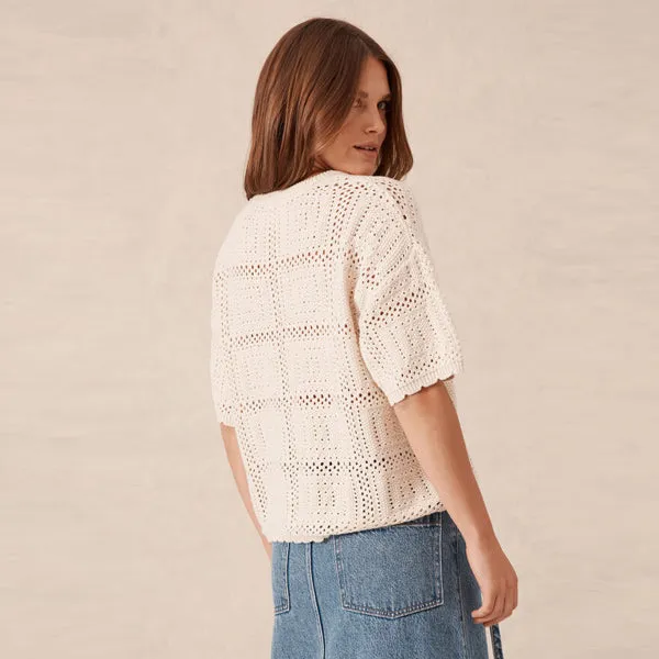 Square Knit Boxy Tee - Ecru