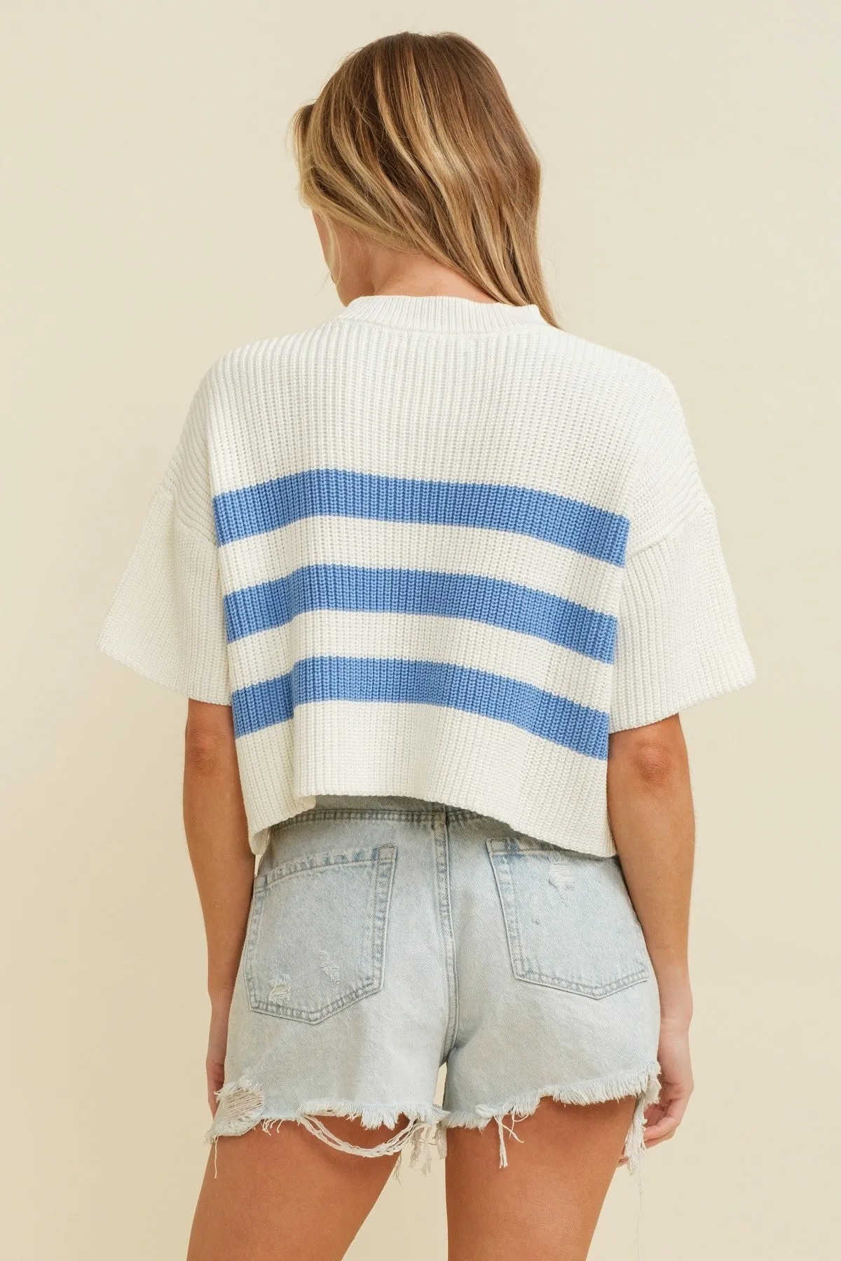 STRIPE CROP SHORT SLEEVE SWEATER